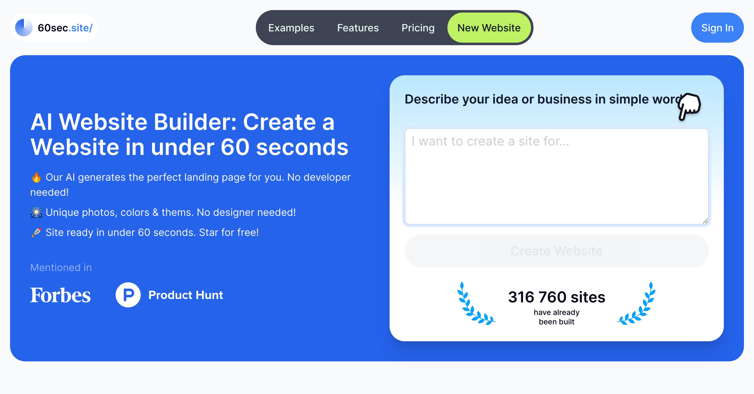 AI Website Builder: Create a Website in under 60 Seconds | 60sec.site