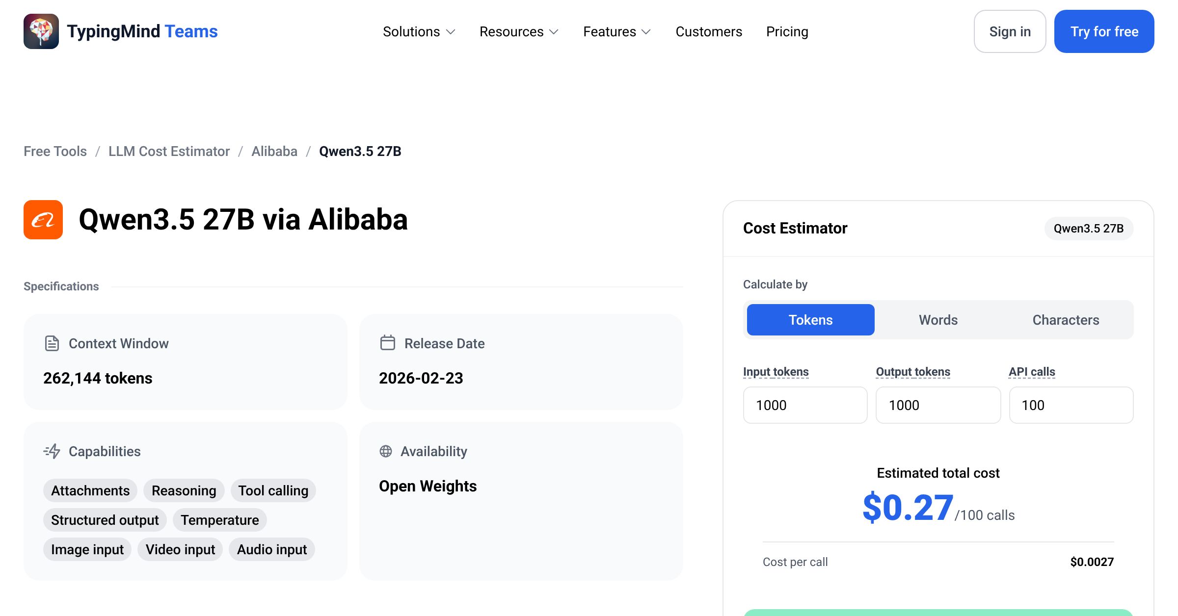 Alibaba Qwen3.5 27B API Pricing Calculator