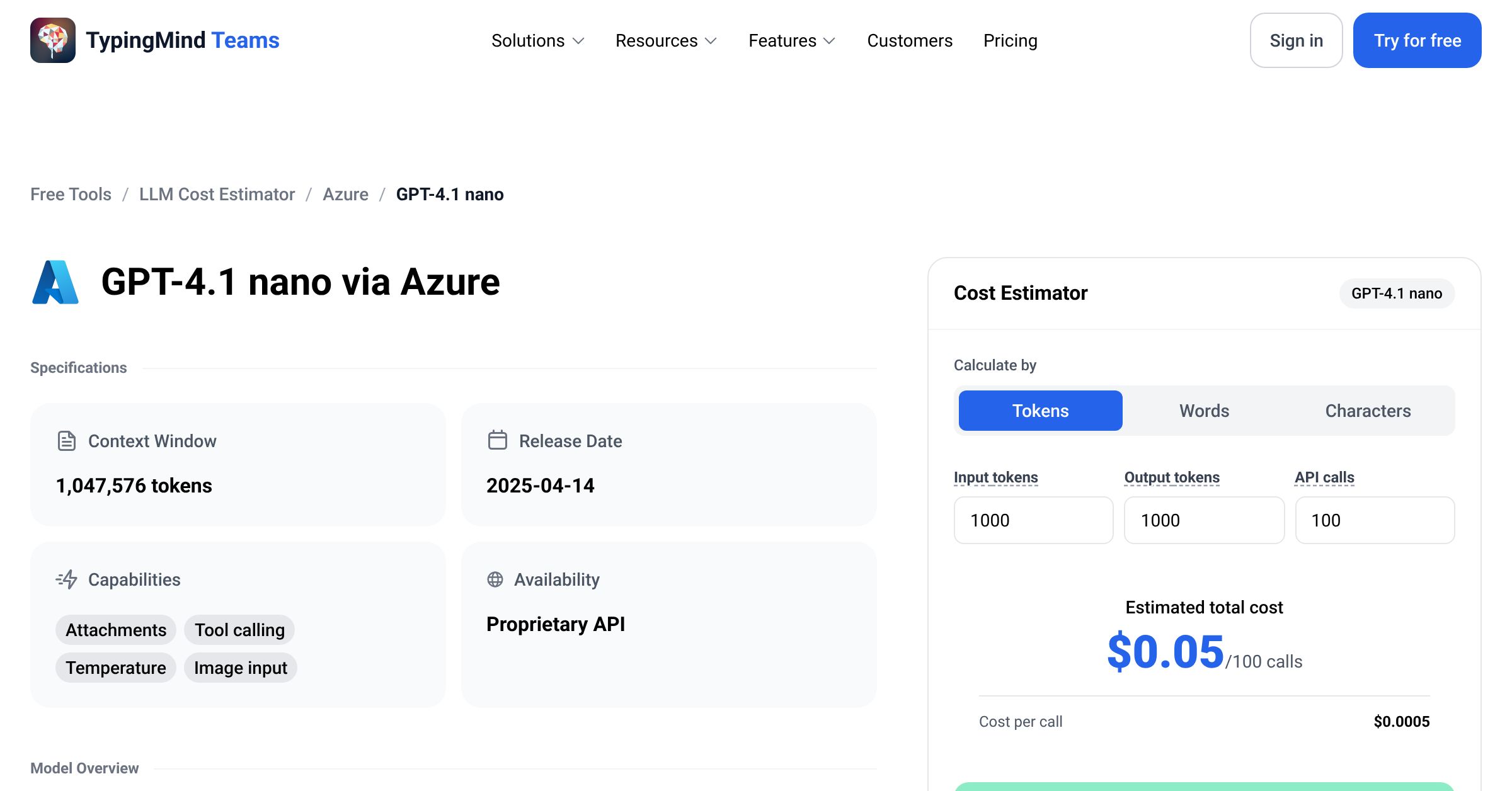 Azure Gpt 41 Nano Api Pricing Calculator 