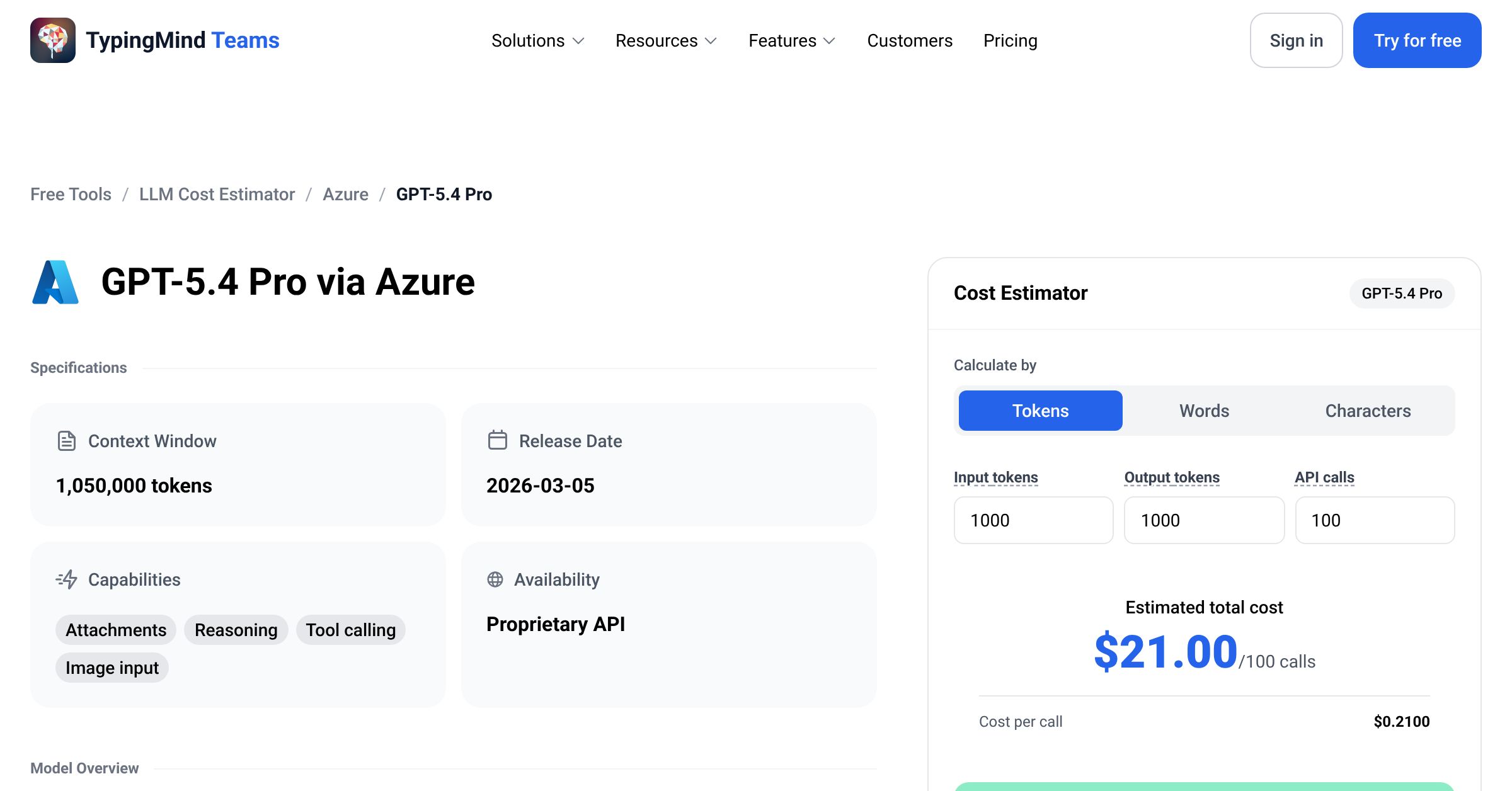 Azure GPT-5.4 Pro API Pricing Calculator