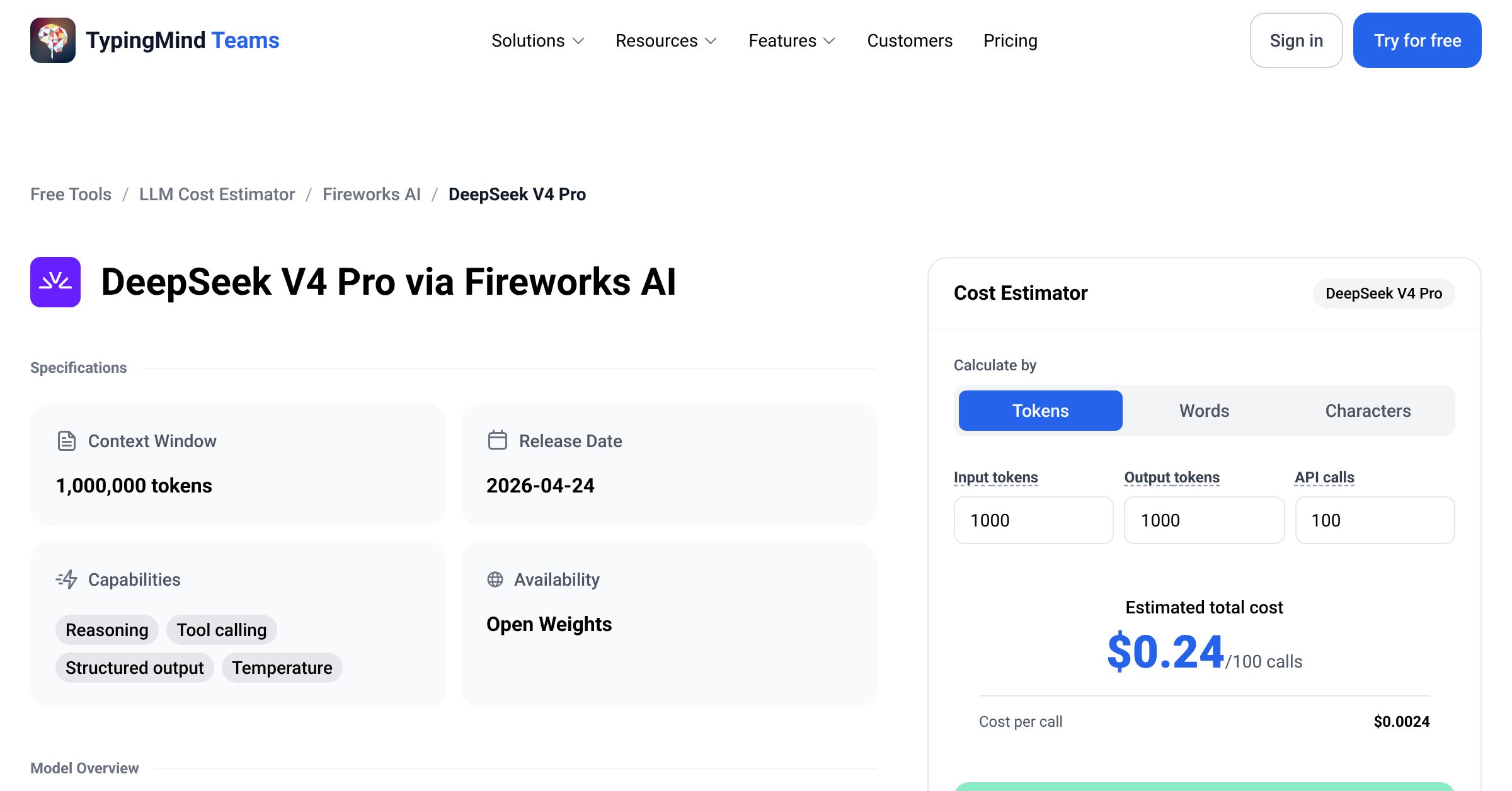Fireworks AI DeepSeek V4 Pro API Pricing Calculator