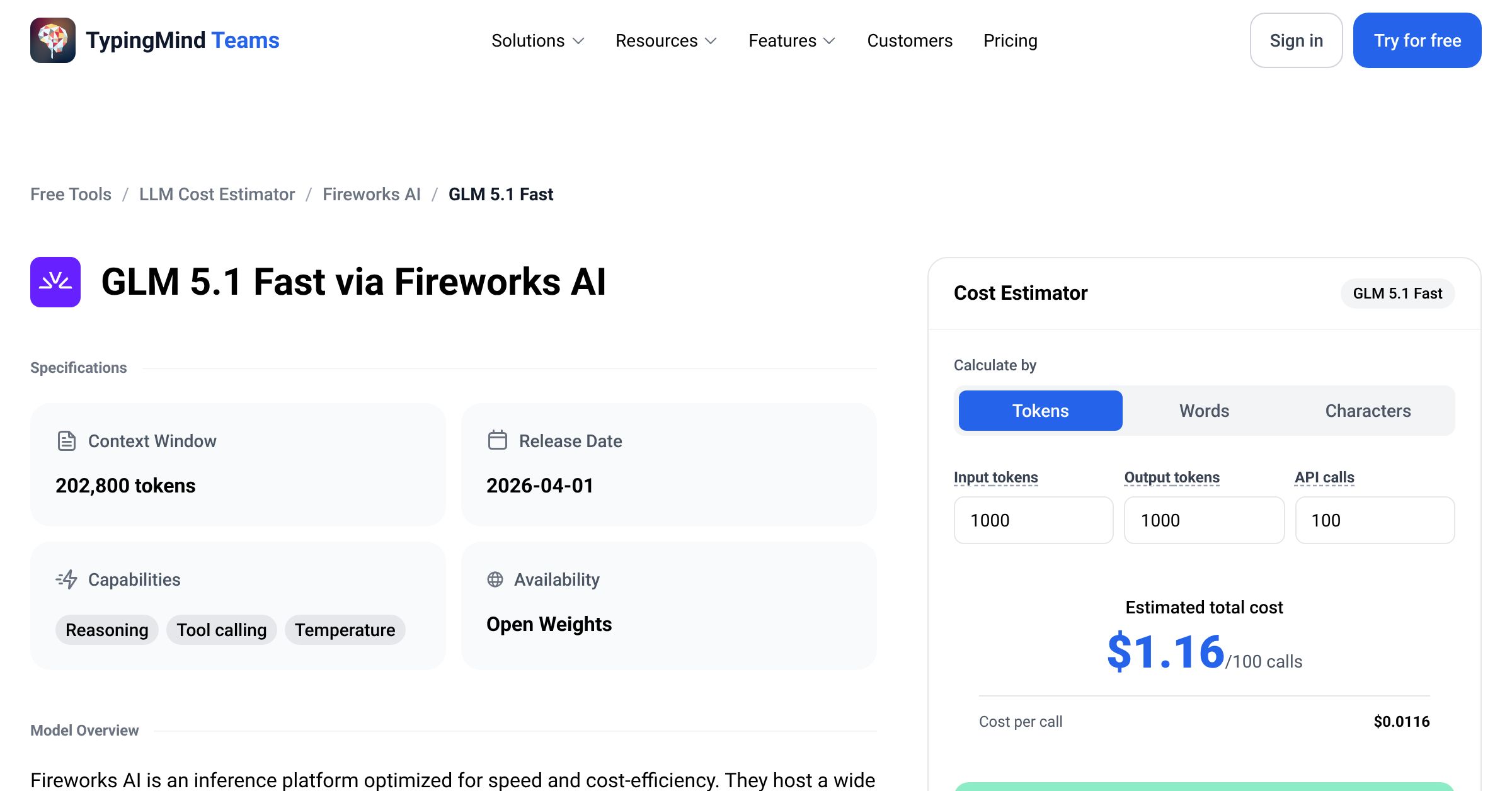 Fireworks AI GLM 5.1 Fast API Pricing Calculator