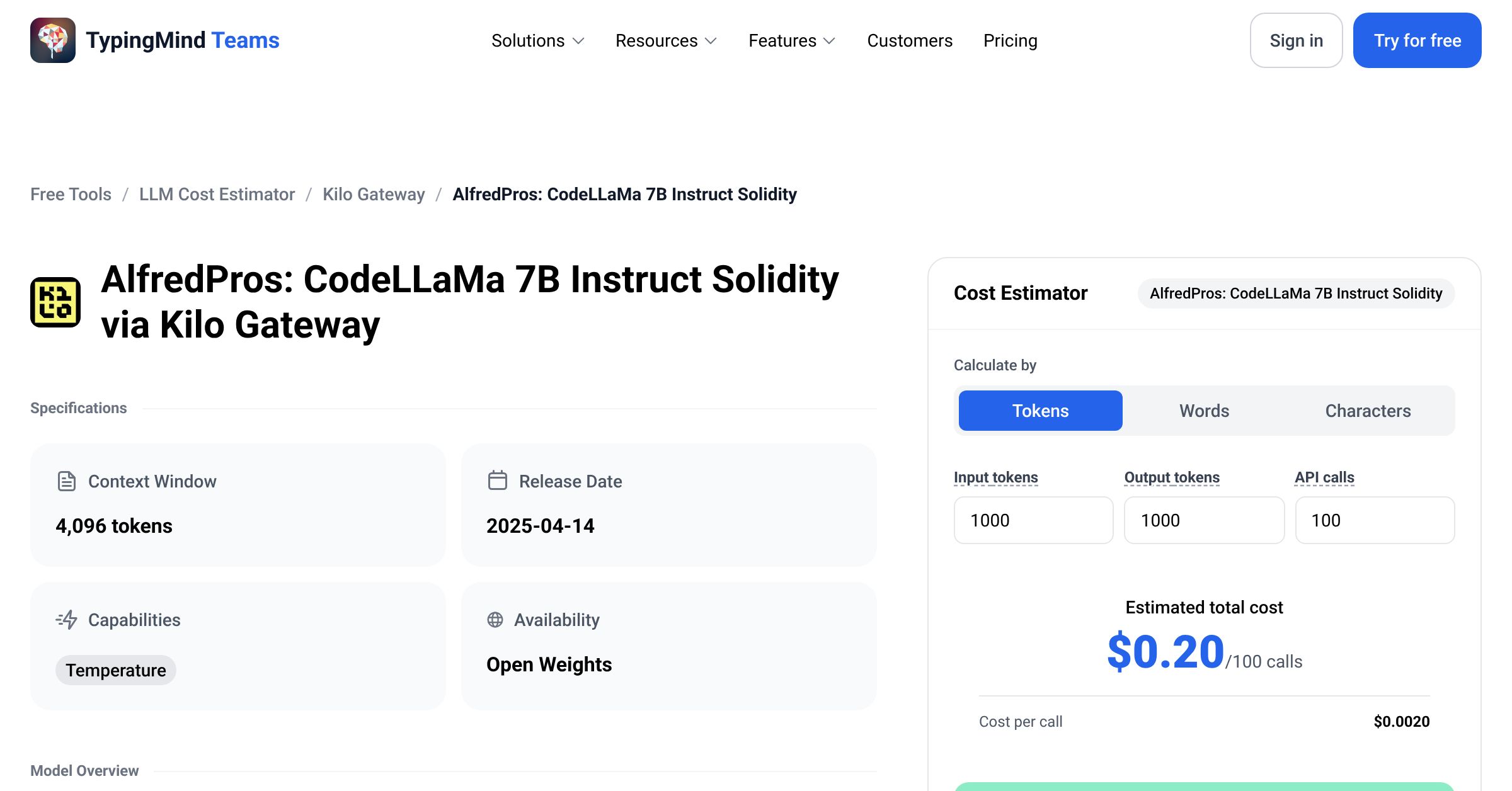 Kilo Gateway AlfredPros: CodeLLaMa 7B Instruct Solidity API Pricing ...