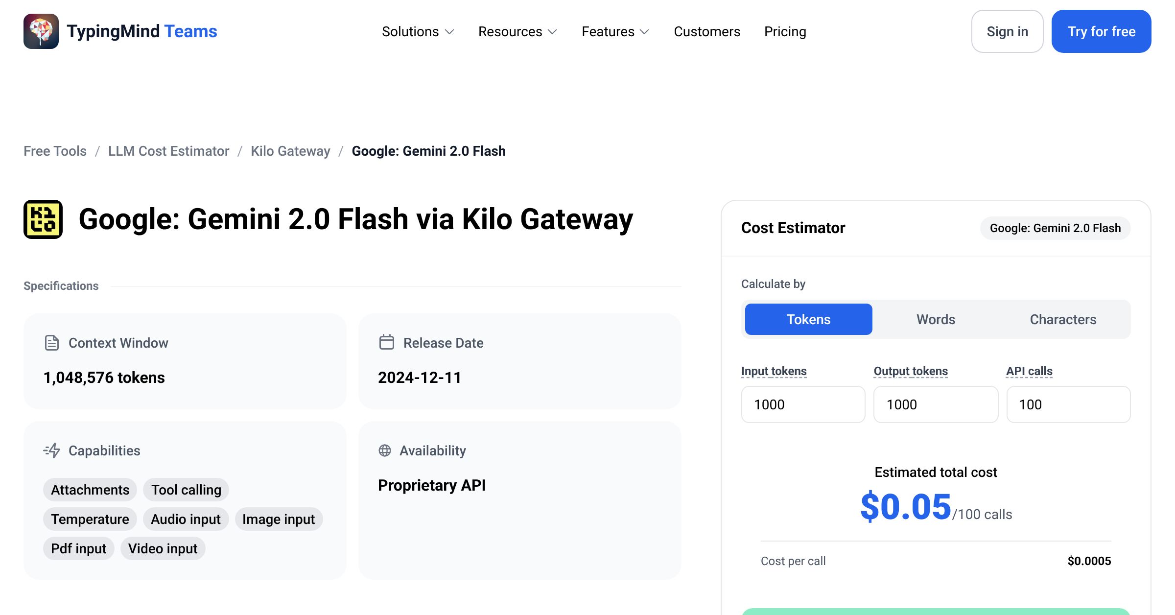 Kilo Gateway Google: Gemini 2.0 Flash API Pricing Calculator