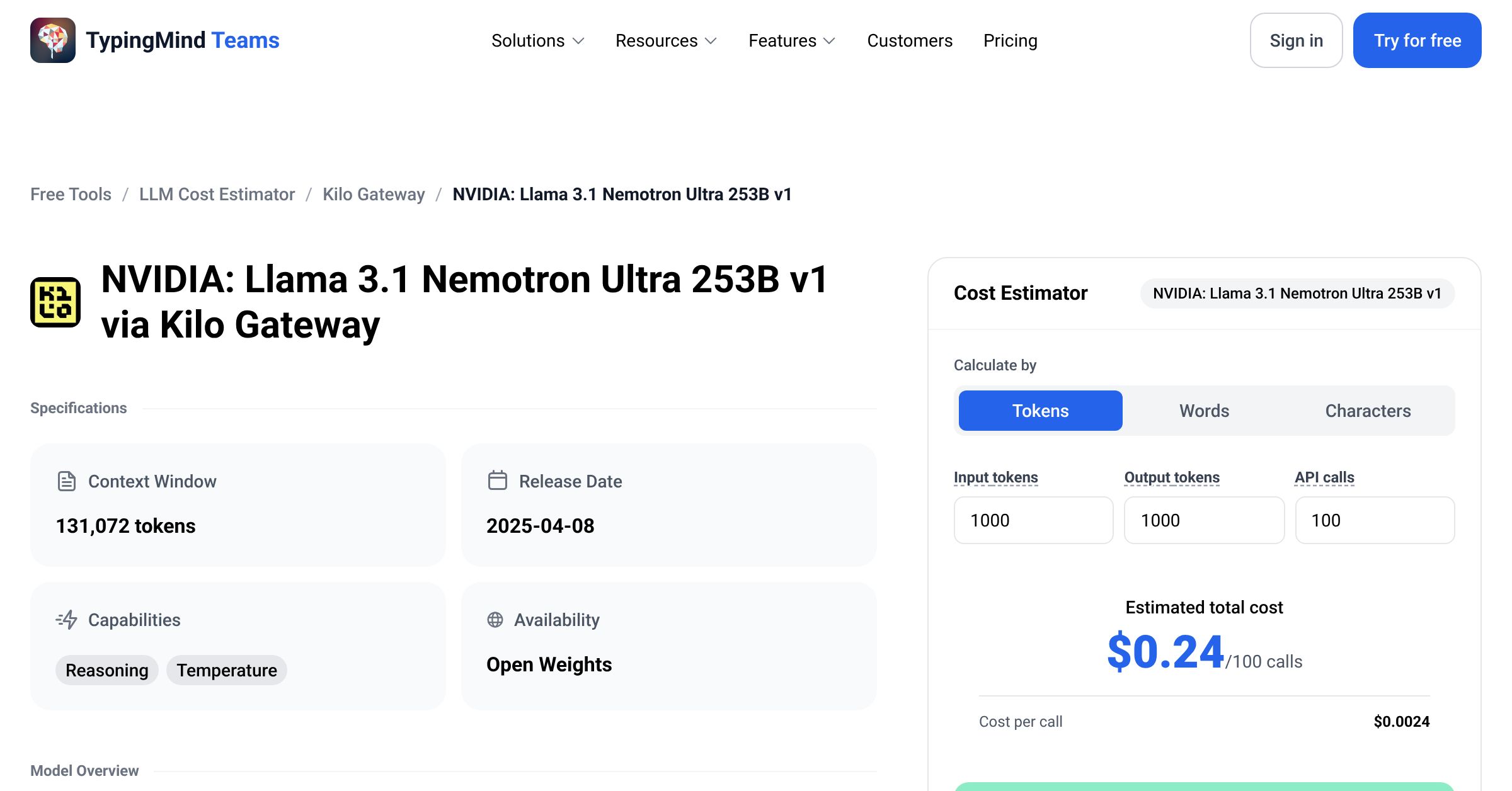 Kilo Gateway NVIDIA: Llama 3.1 Nemotron Ultra 253B v1 API Pricing ...