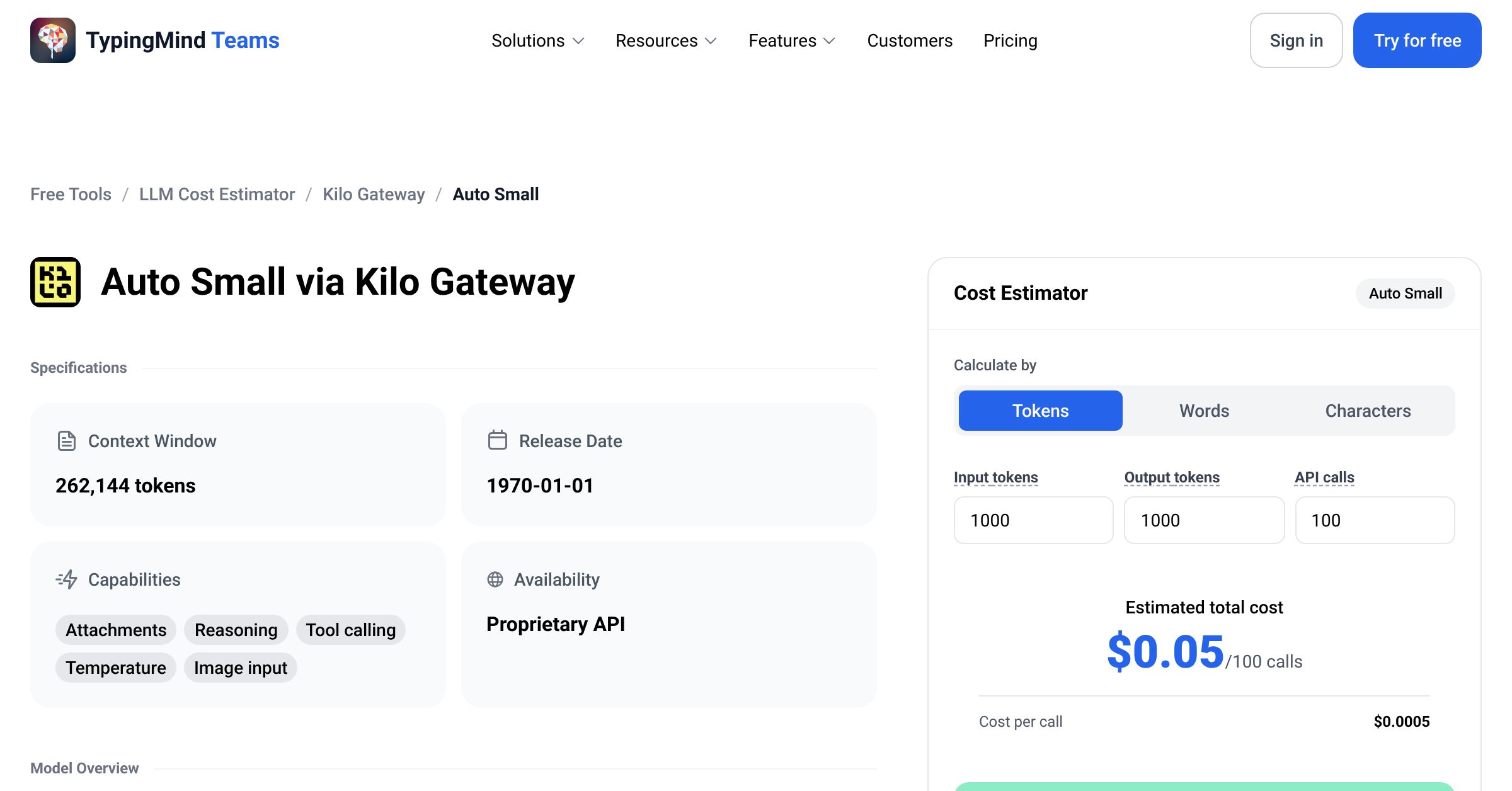 Kilo Gateway Kilo Auto Small API Pricing Calculator