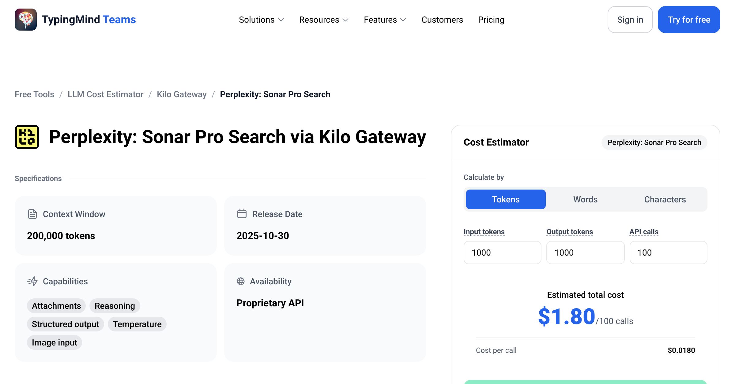 Kilo Gateway Perplexity: Sonar Pro Search API Pricing Calculator