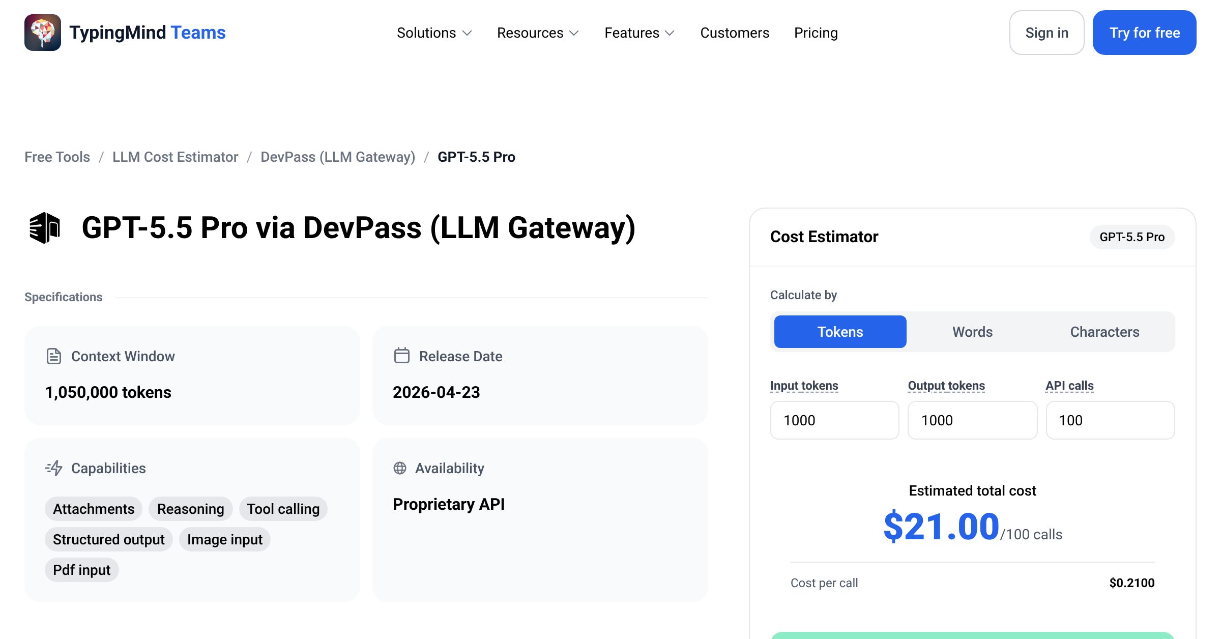 LLM Gateway GPT-5.5 Pro API Pricing Calculator