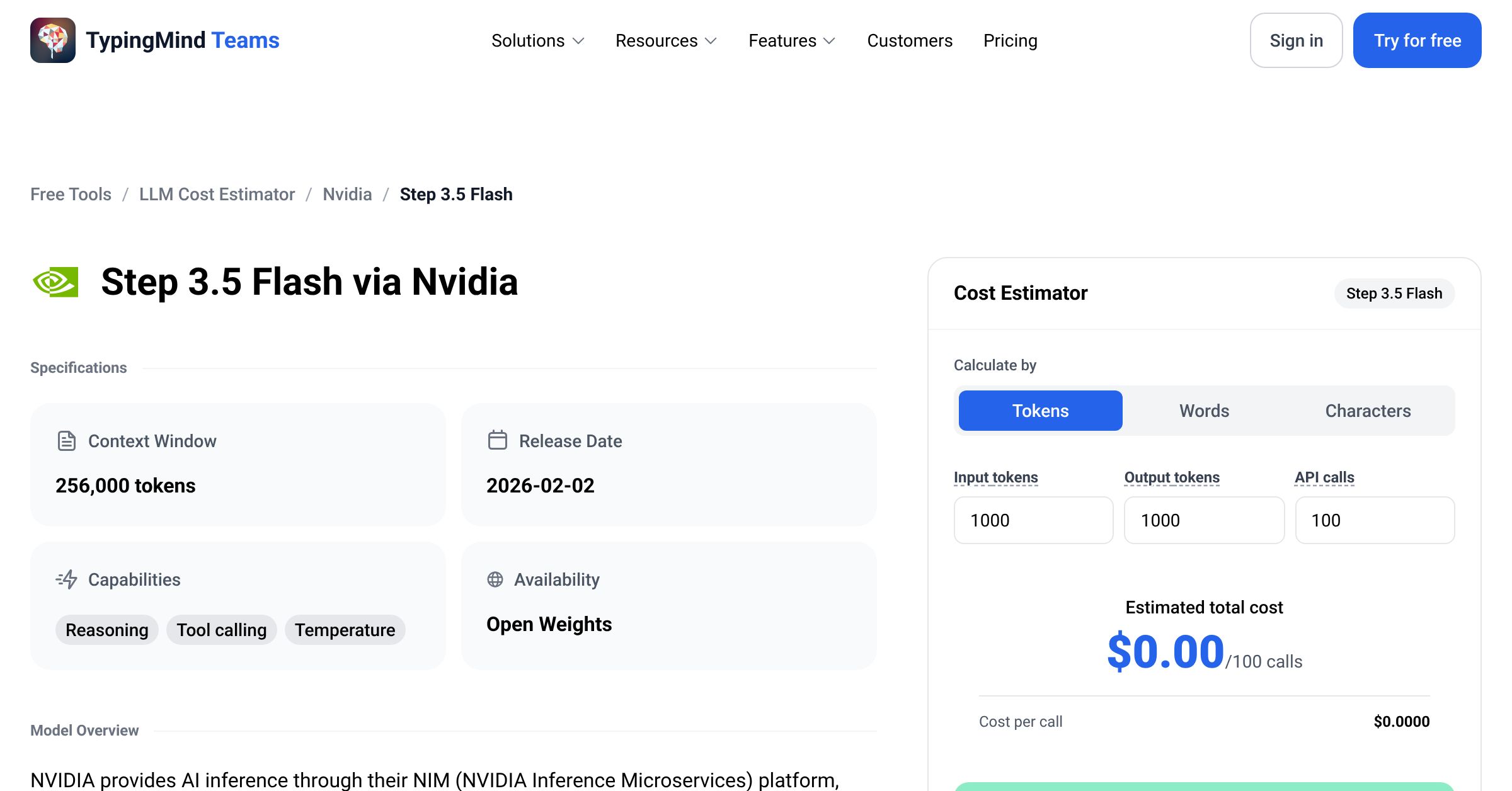 Nvidia Step 3.5 Flash API Pricing Calculator