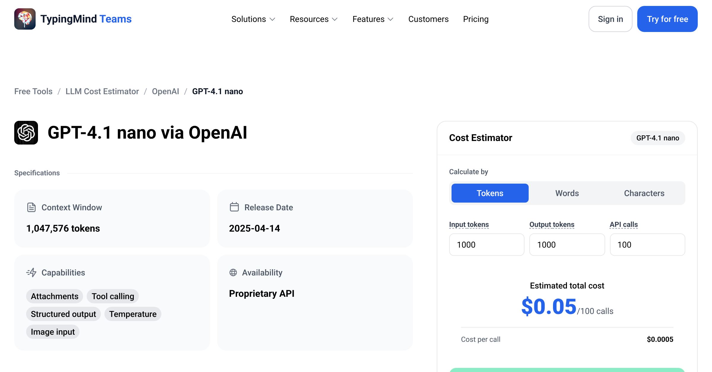 OpenAI GPT-4.1 nano API Pricing Calculator
