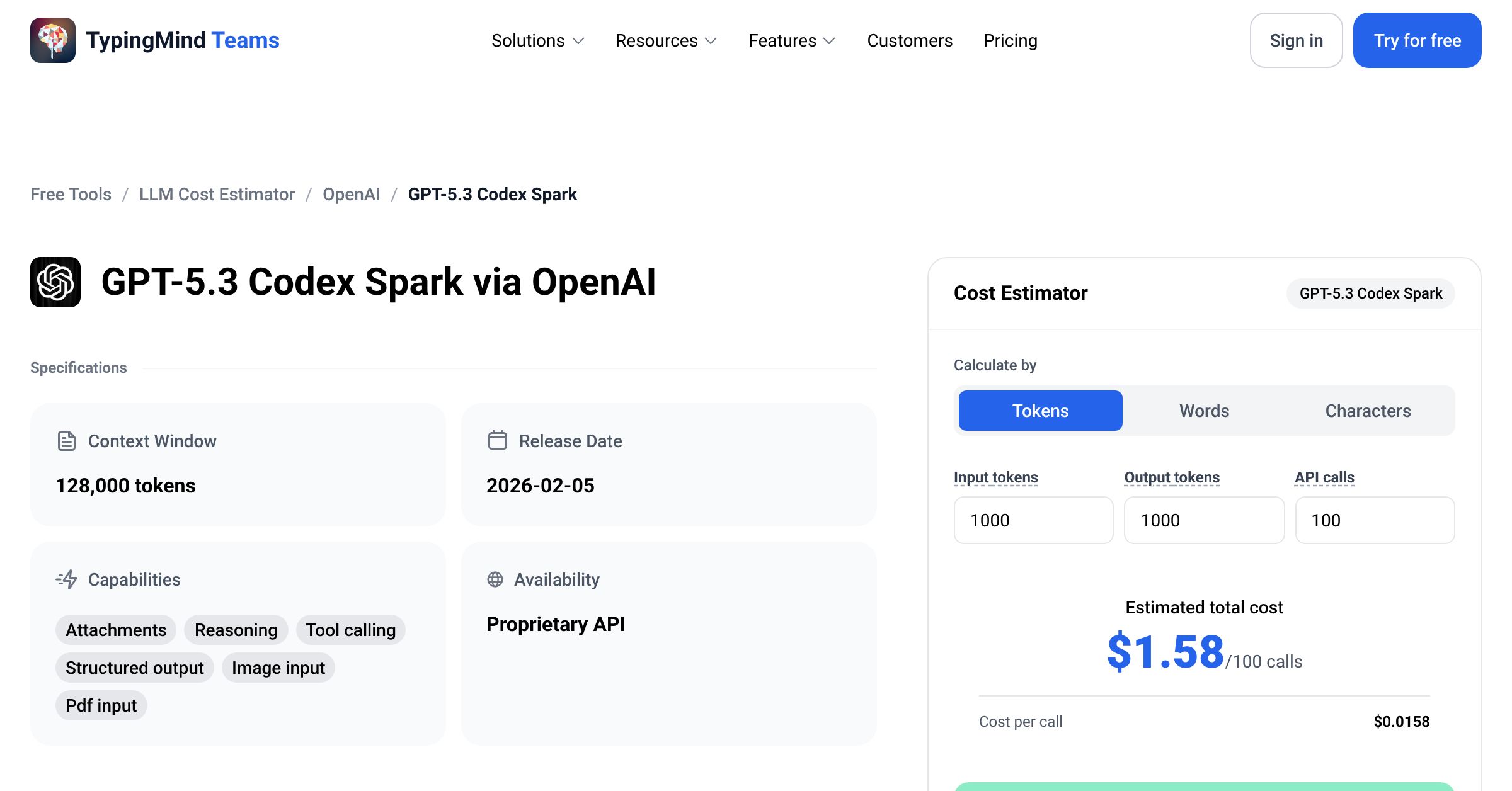 OpenAI GPT-5.3 Codex Spark API Pricing Calculator