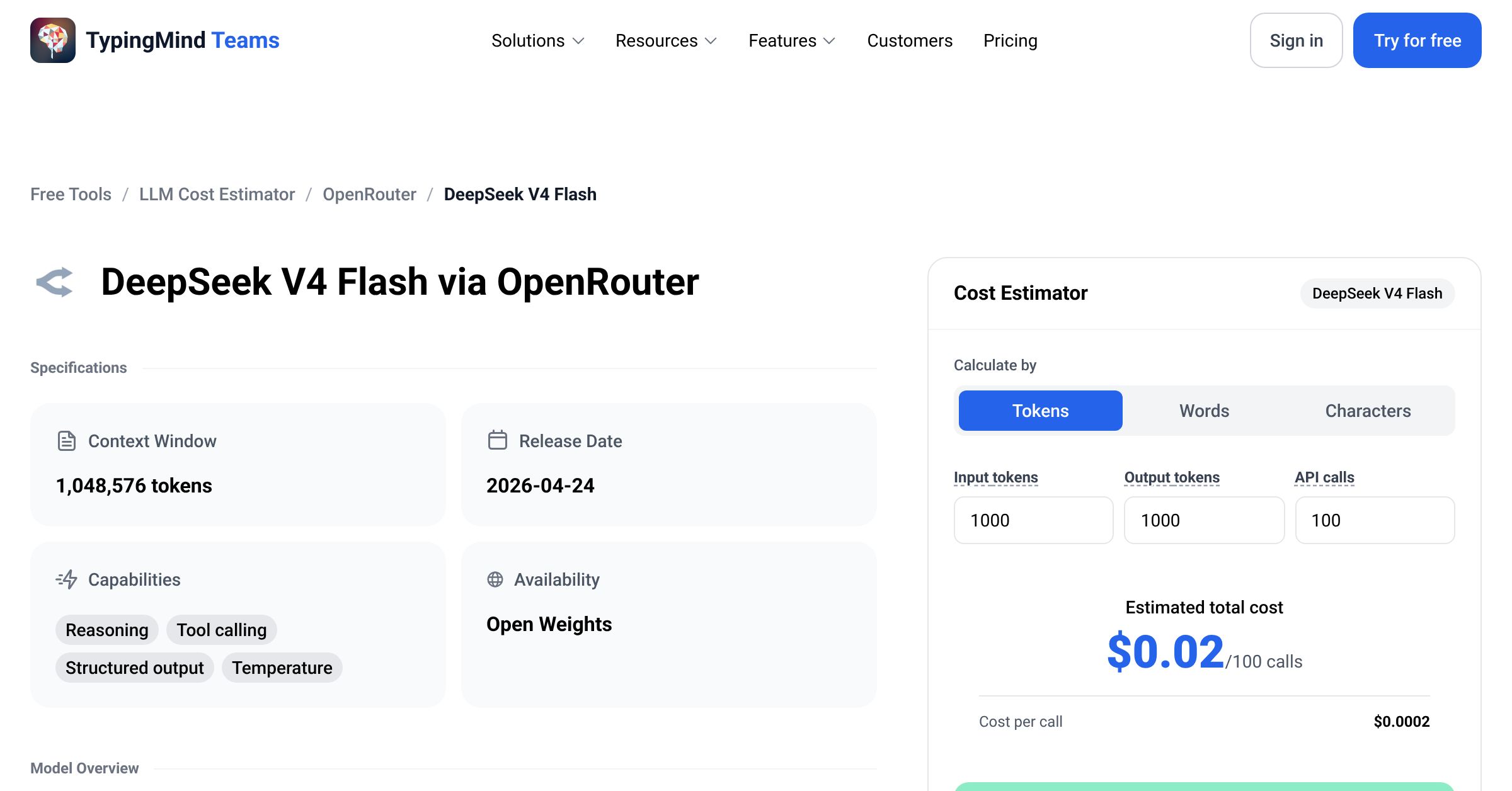 OpenRouter DeepSeek V4 Flash API Pricing Calculator