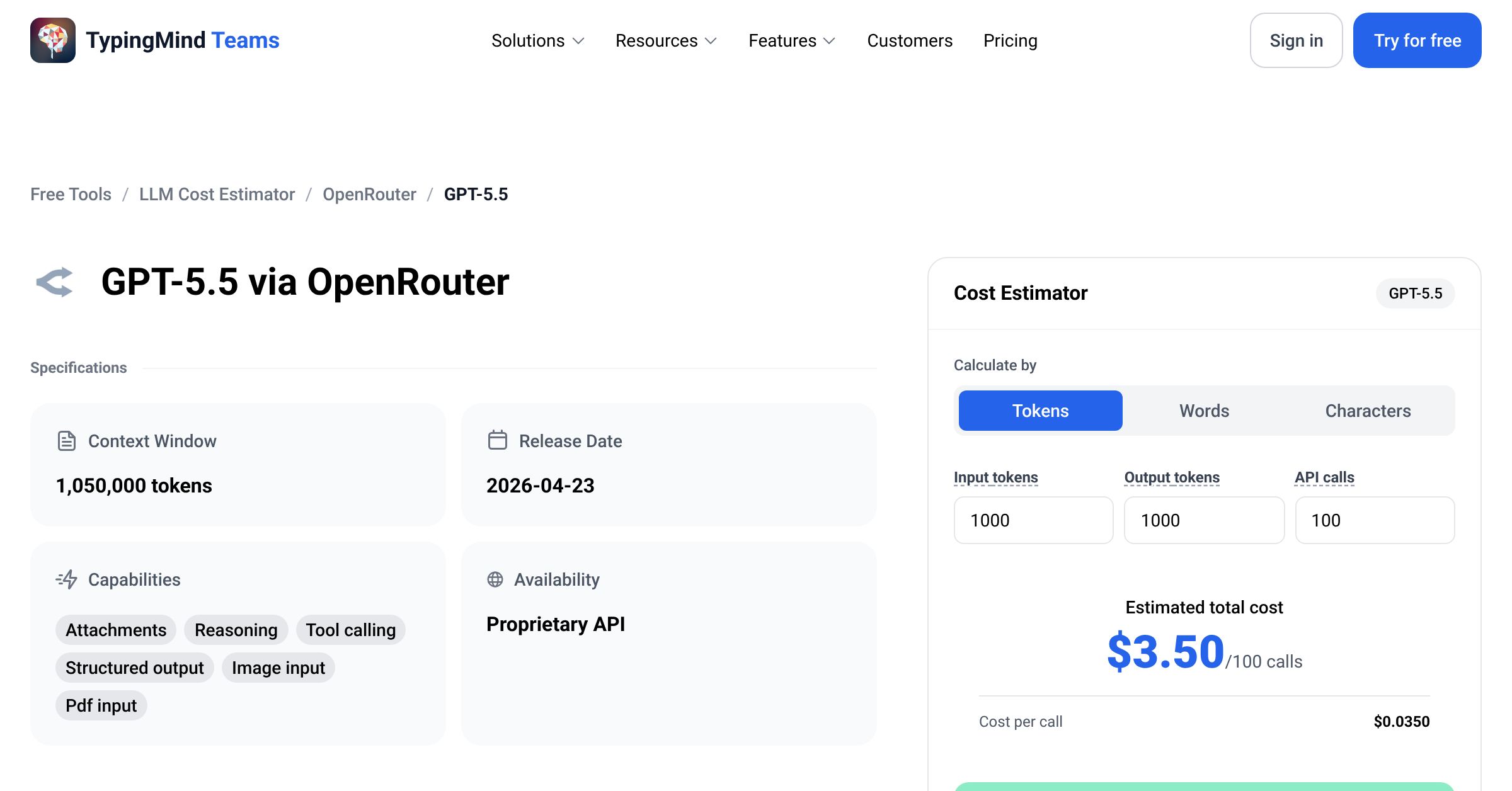 OpenRouter GPT-5.5 API Pricing Calculator