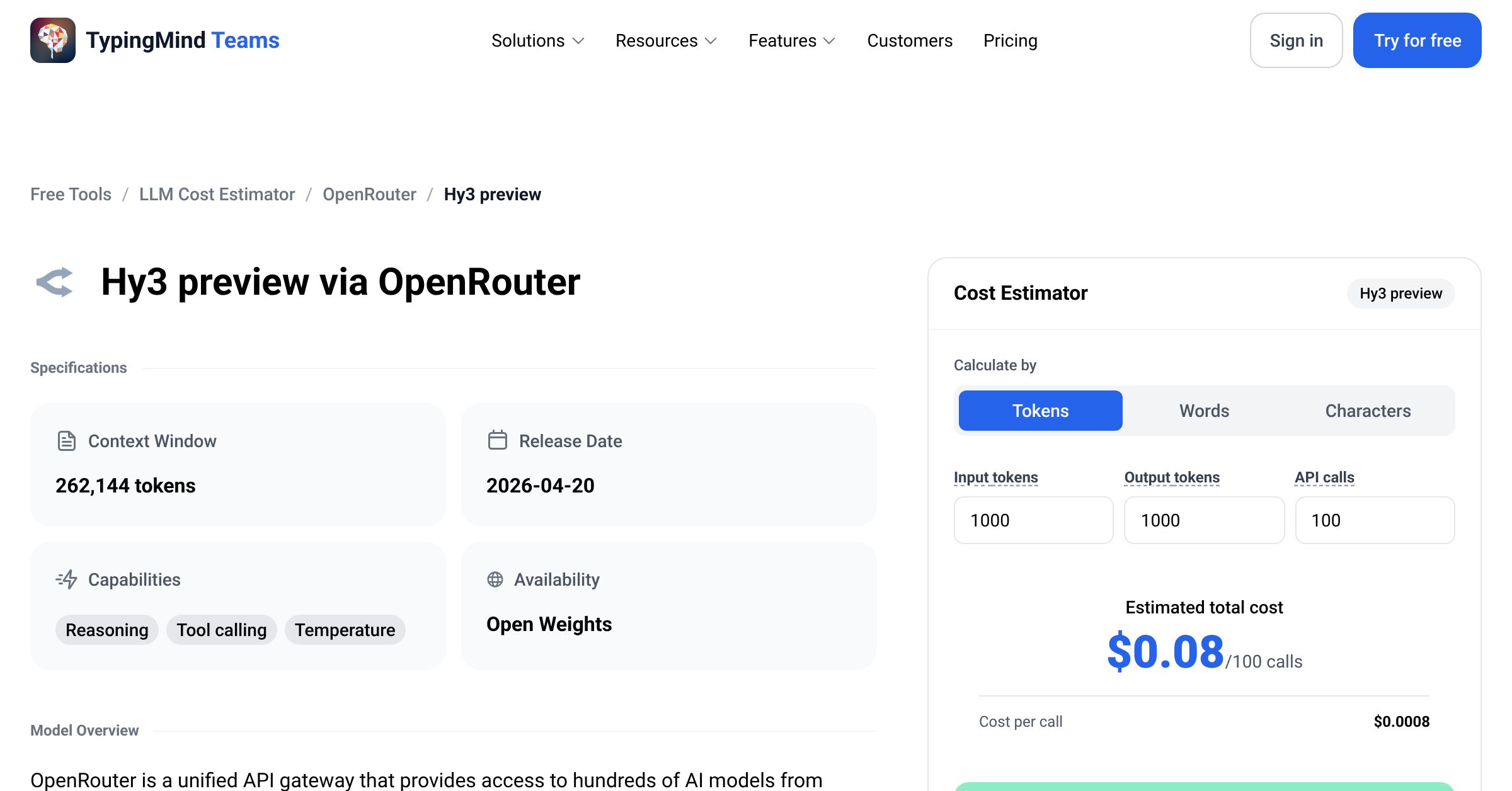 OpenRouter Hy3 preview API Pricing Calculator