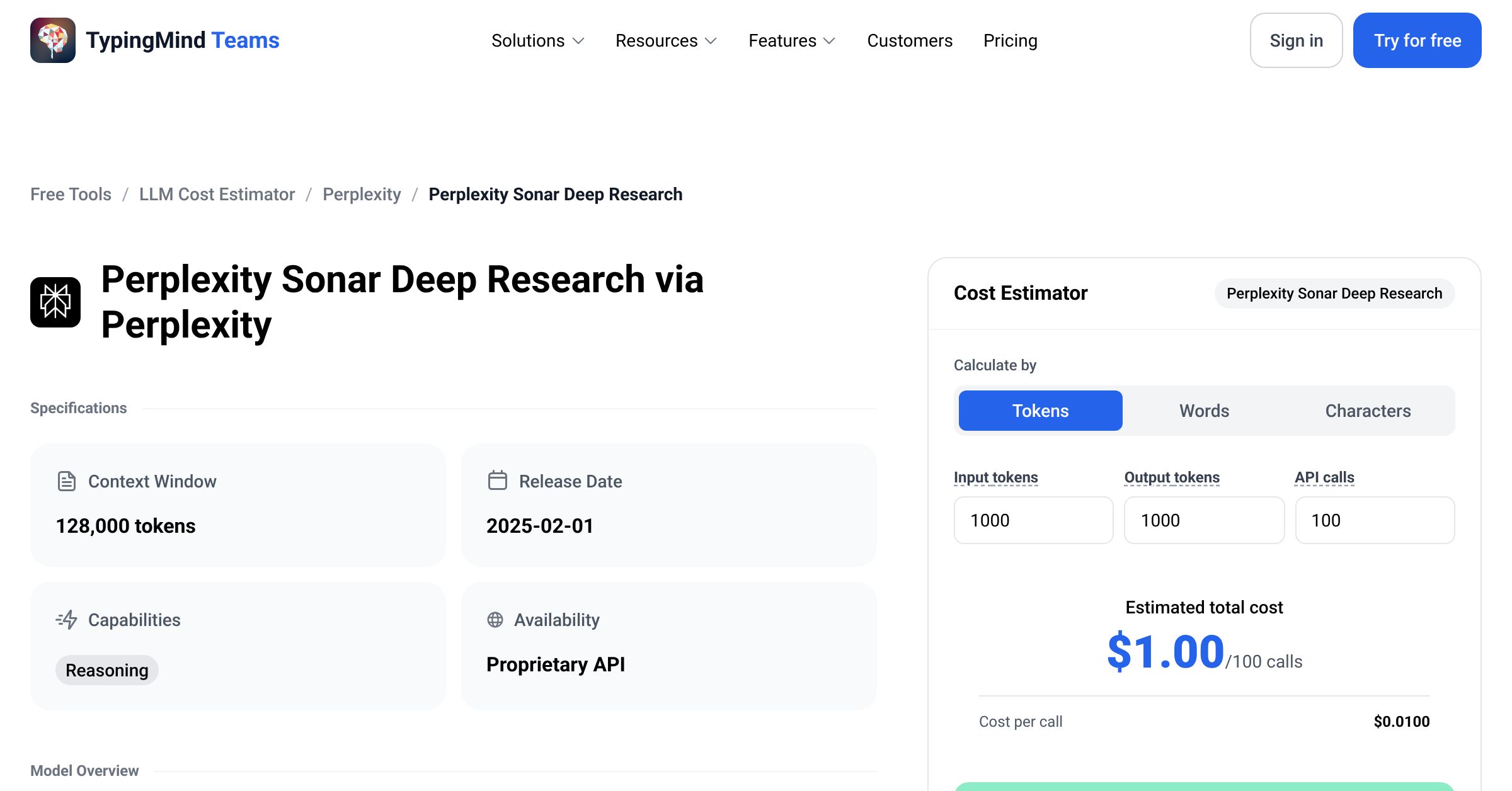 Perplexity Perplexity Sonar Deep Research API Pricing Calculator
