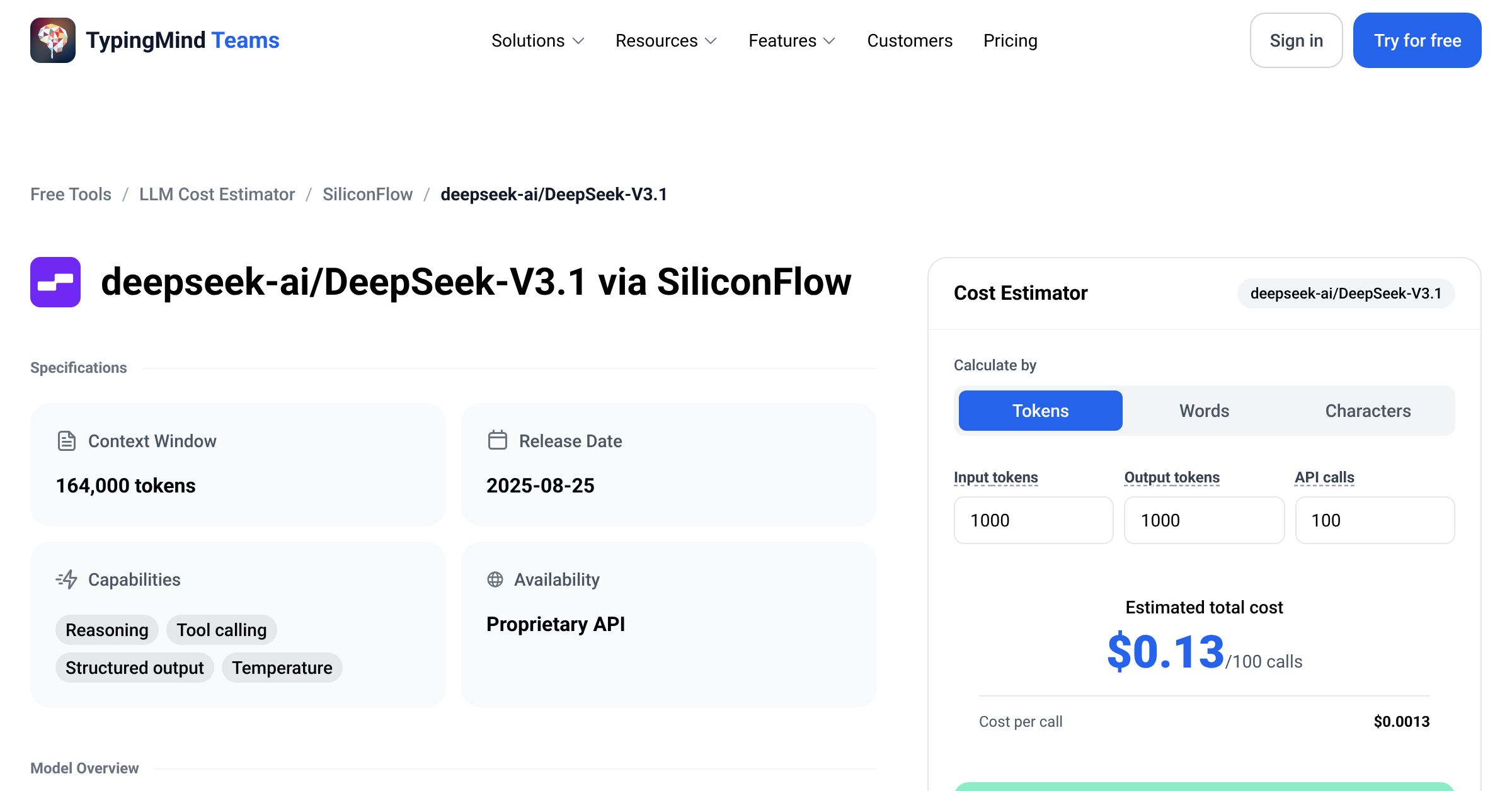 SiliconFlow deepseek-ai/DeepSeek-V3.1 API Pricing Calculator