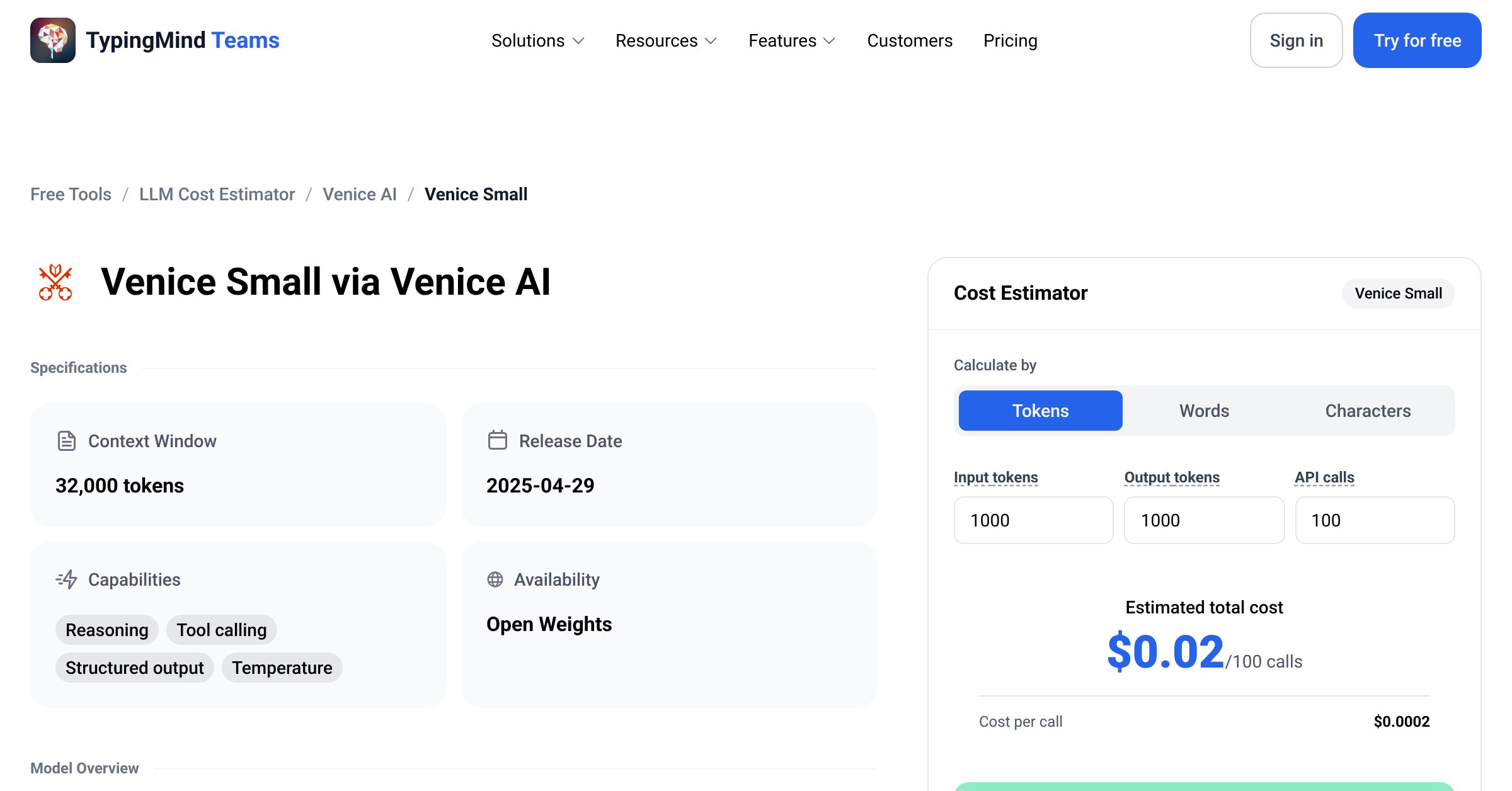 Venice AI Venice Small API Pricing Calculator