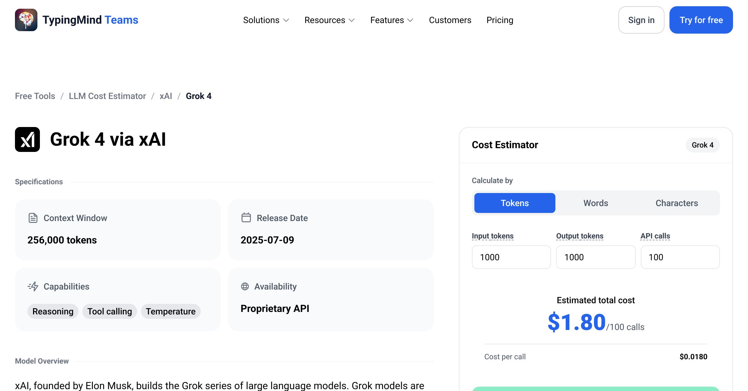 xAI Grok 4 API Pricing Calculator