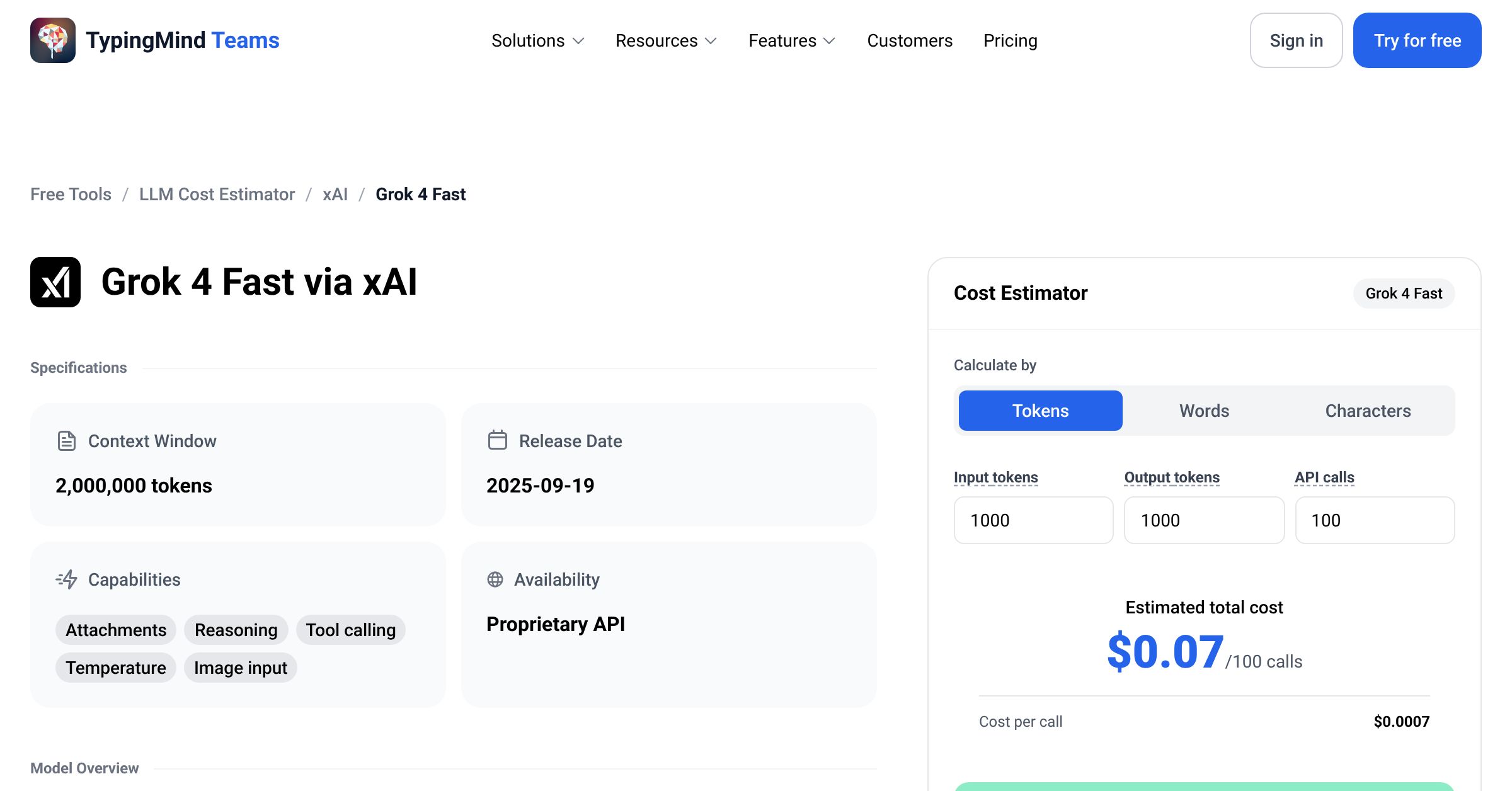 xAI Grok 4 Fast API Pricing Calculator