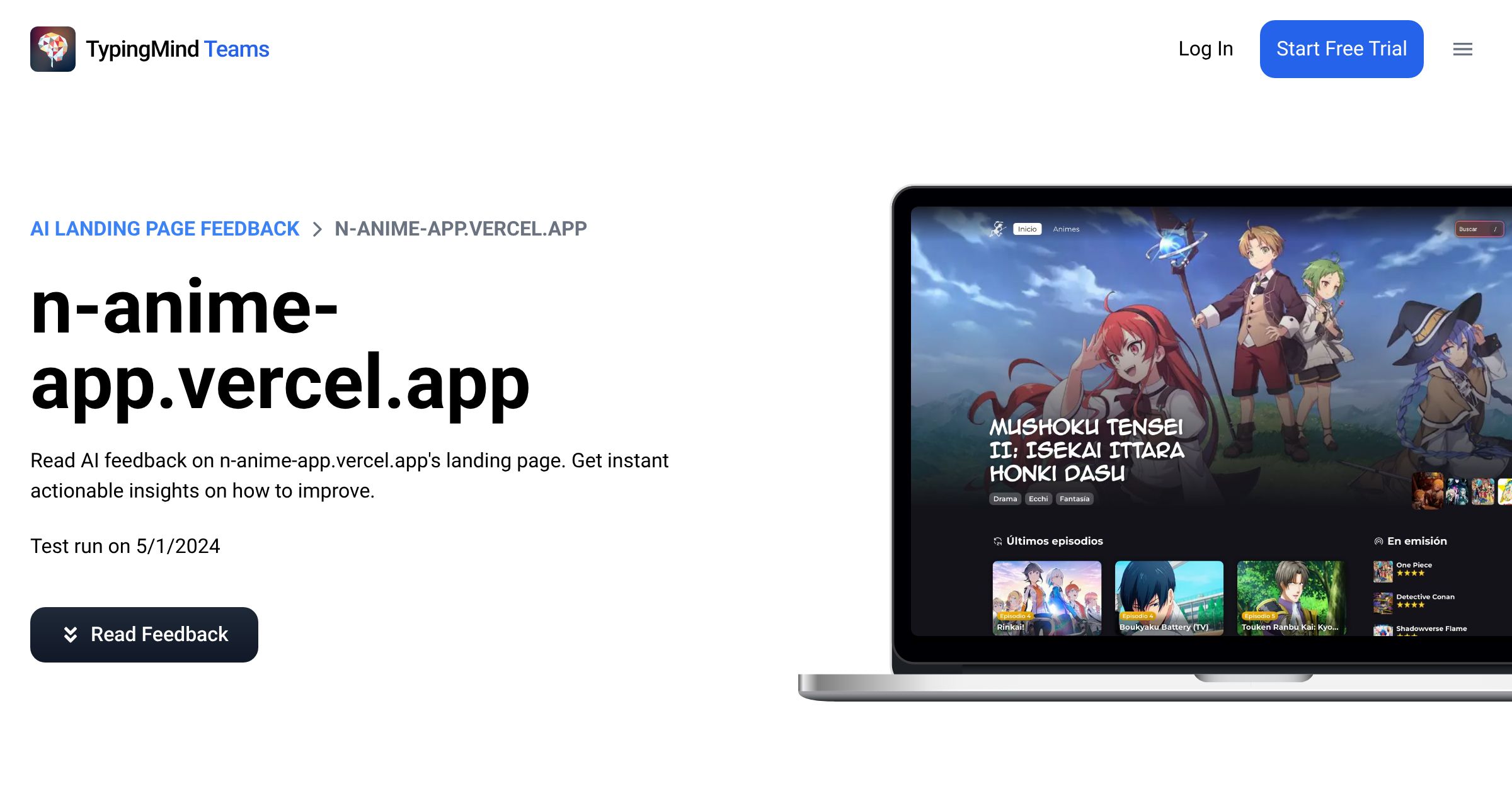 AI Landing Page Feedback for n-anime-app.vercel.app