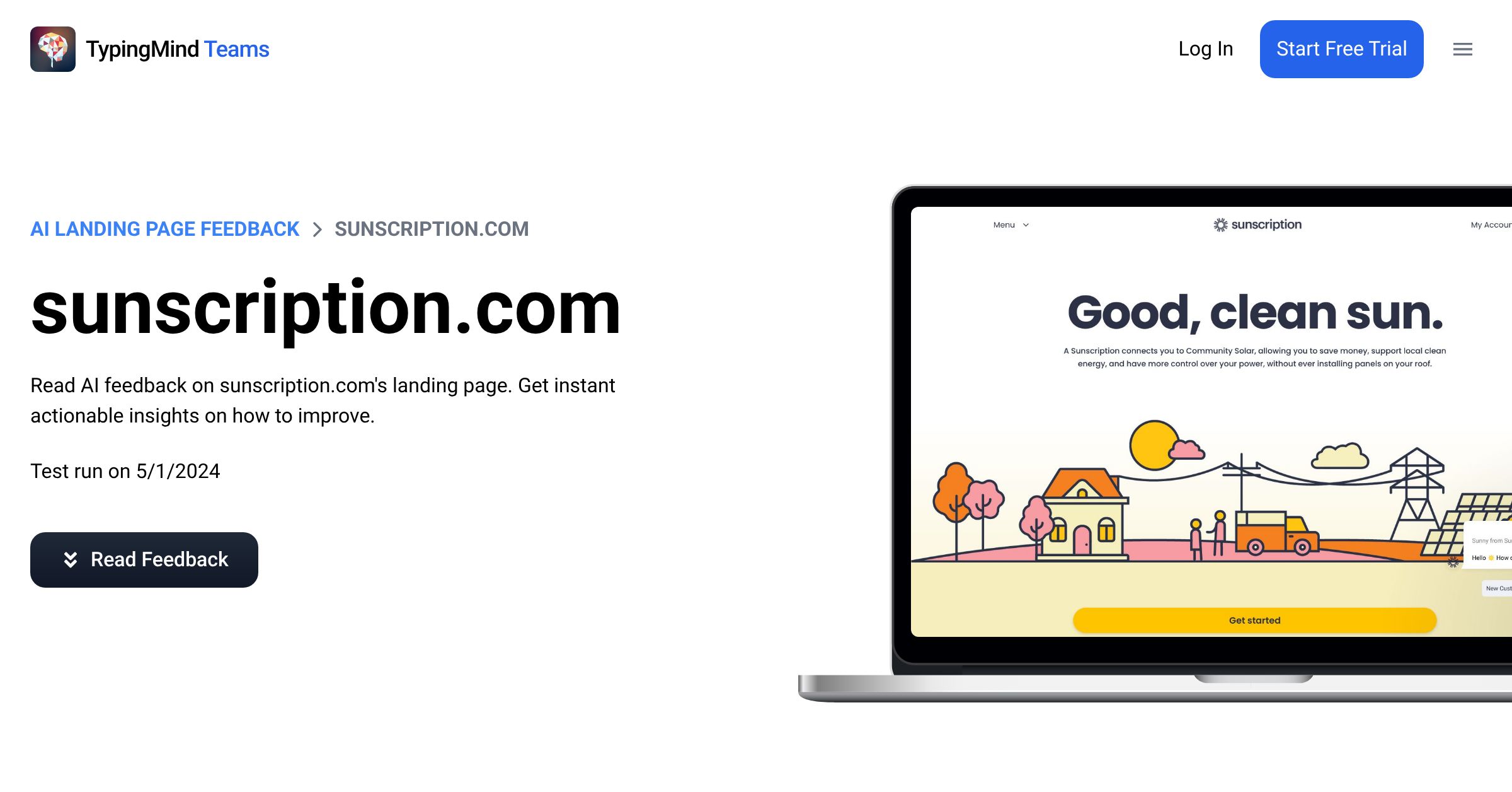 AI Landing Page Feedback for sunscription.com