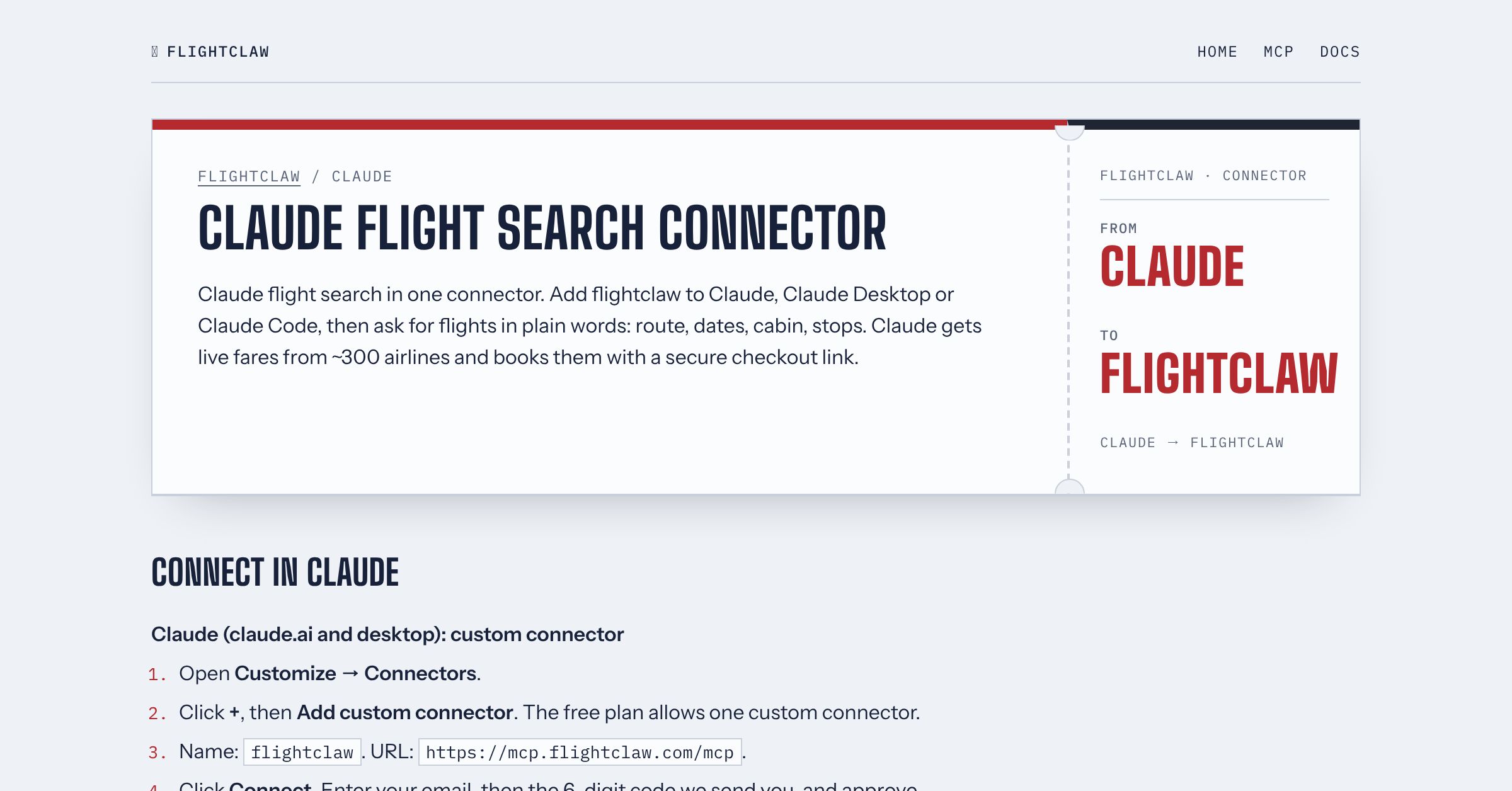 Flight Search for Claude Code | flightclaw — MCP server for flights