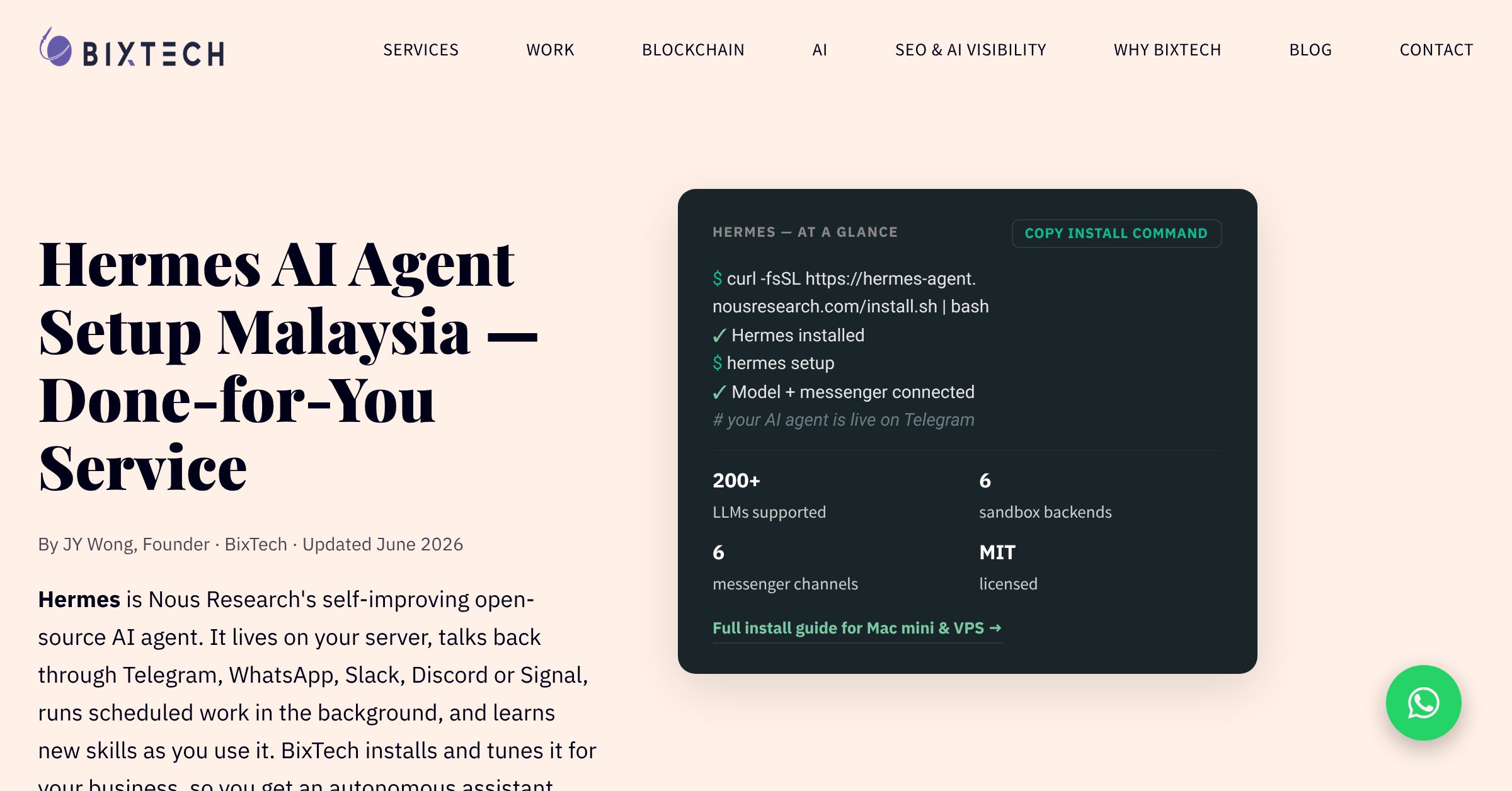 Hermes AI Agent Setup Malaysia — Done-for-You Service in KL | BixTech