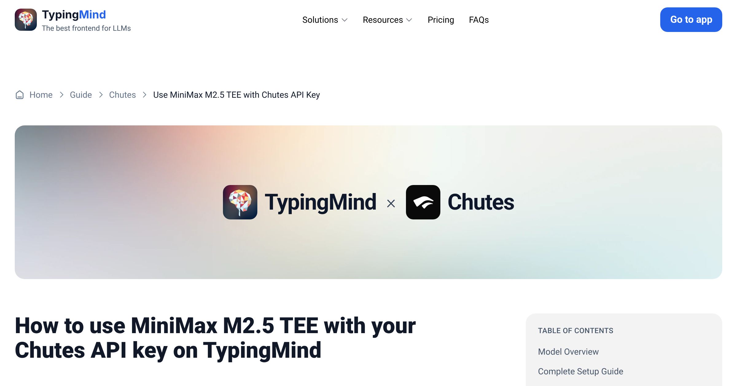 Connect and use MiniMax M2.5 TEE from Chutes with API Key | TypingMind