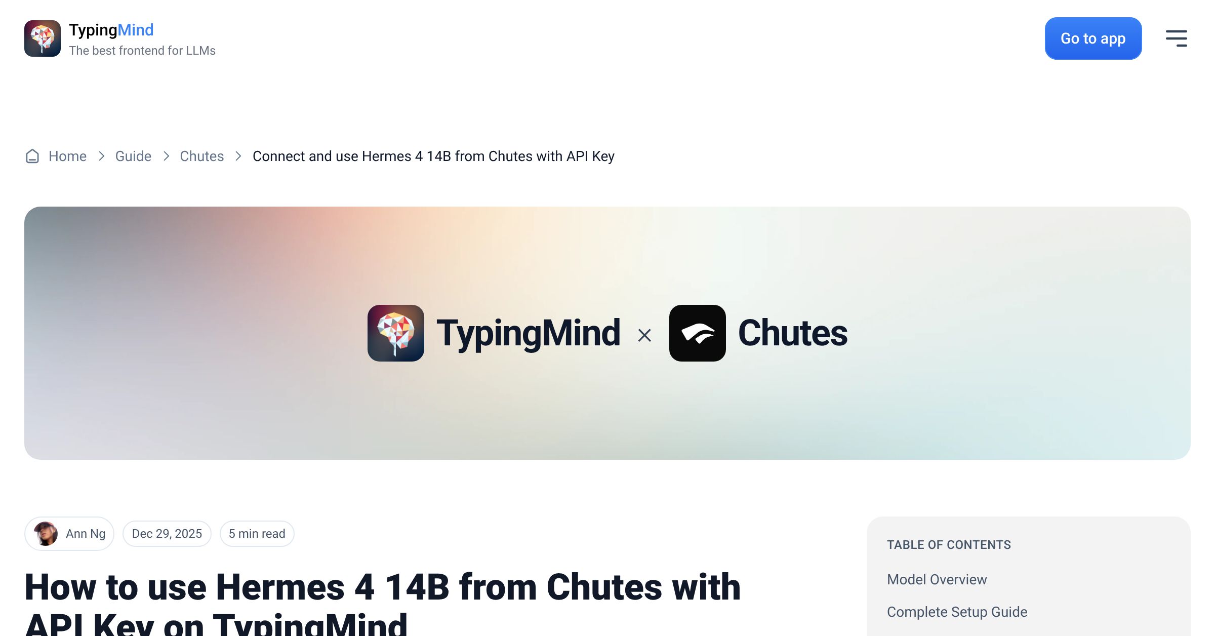 Connect and use Hermes 4 14B from Chutes with API Key | TypingMind