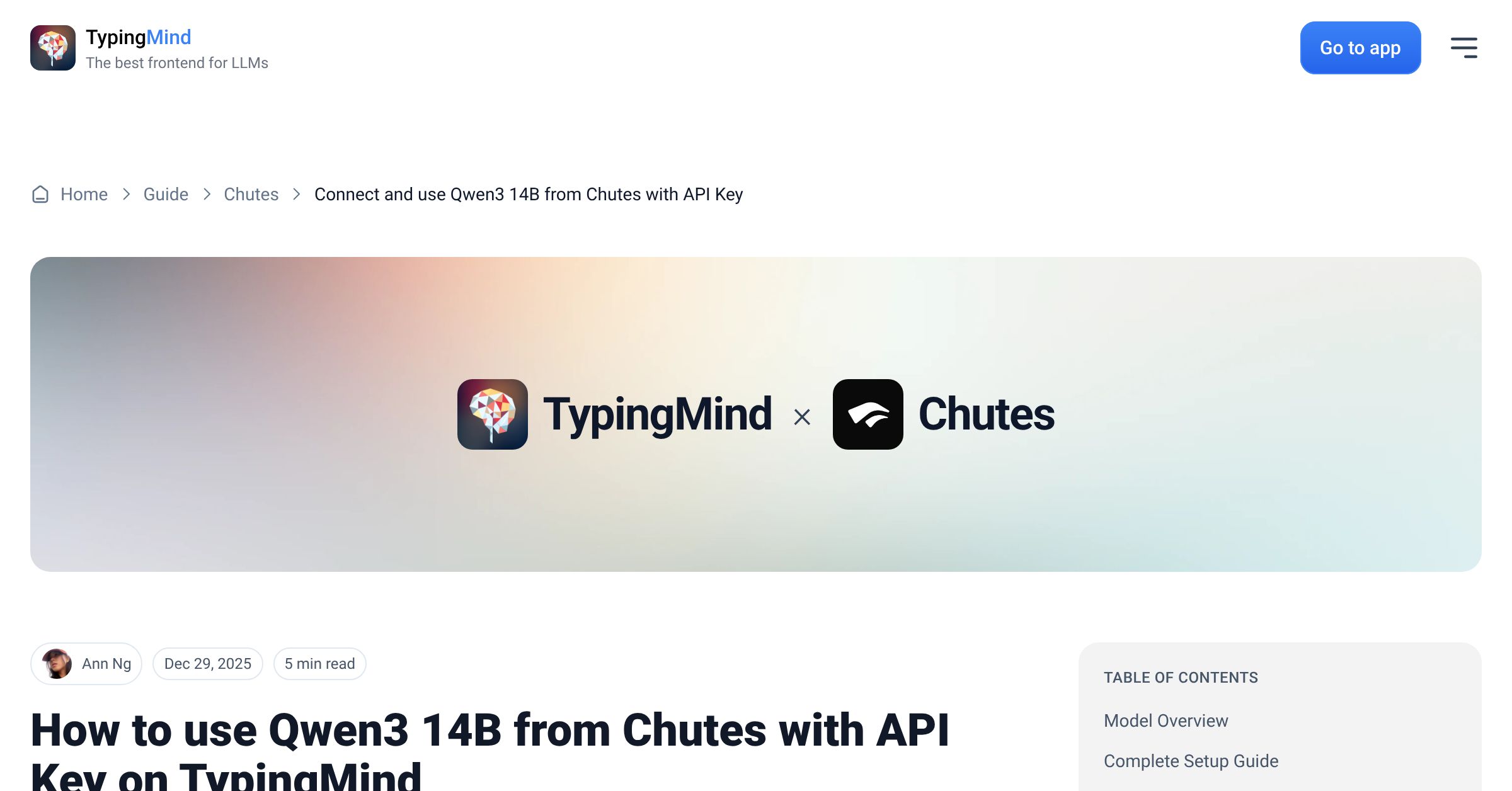 Connect and use Qwen3 14B from Chutes with API Key | TypingMind