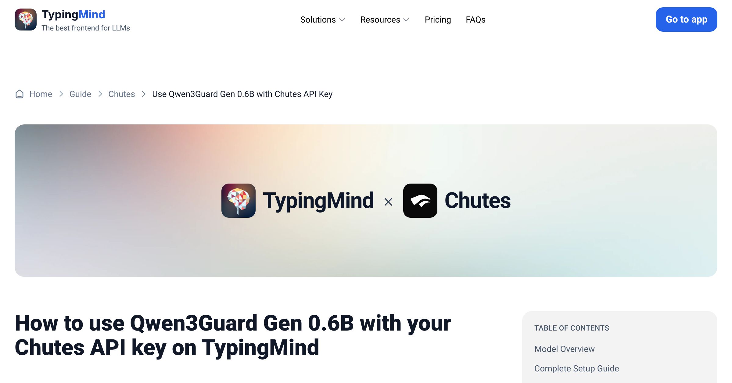 Connect and use Qwen3Guard Gen 0.6B from Chutes with API Key | TypingMind