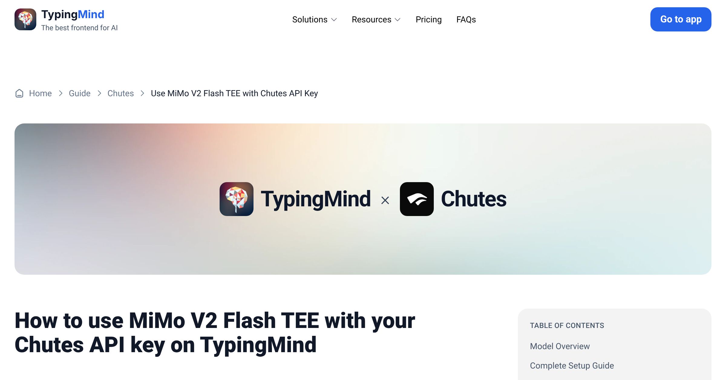 Connect and use MiMo V2 Flash TEE from Chutes with API Key | TypingMind