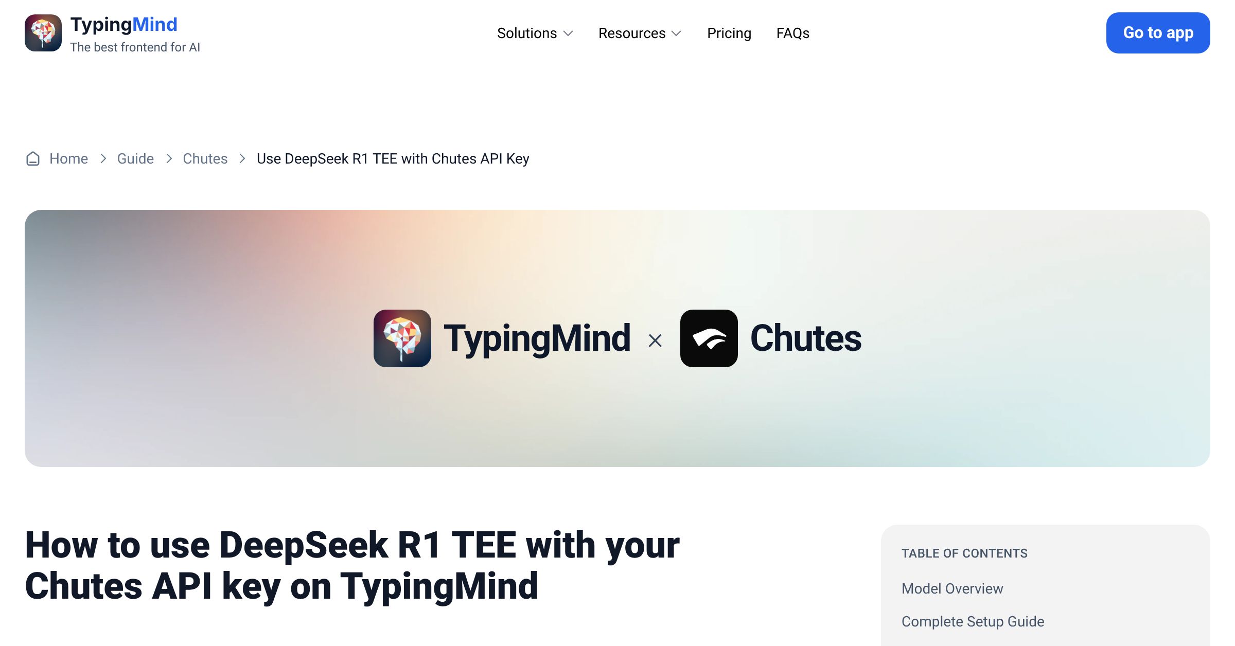 Connect and use DeepSeek R1 TEE from Chutes with API Key | TypingMind
