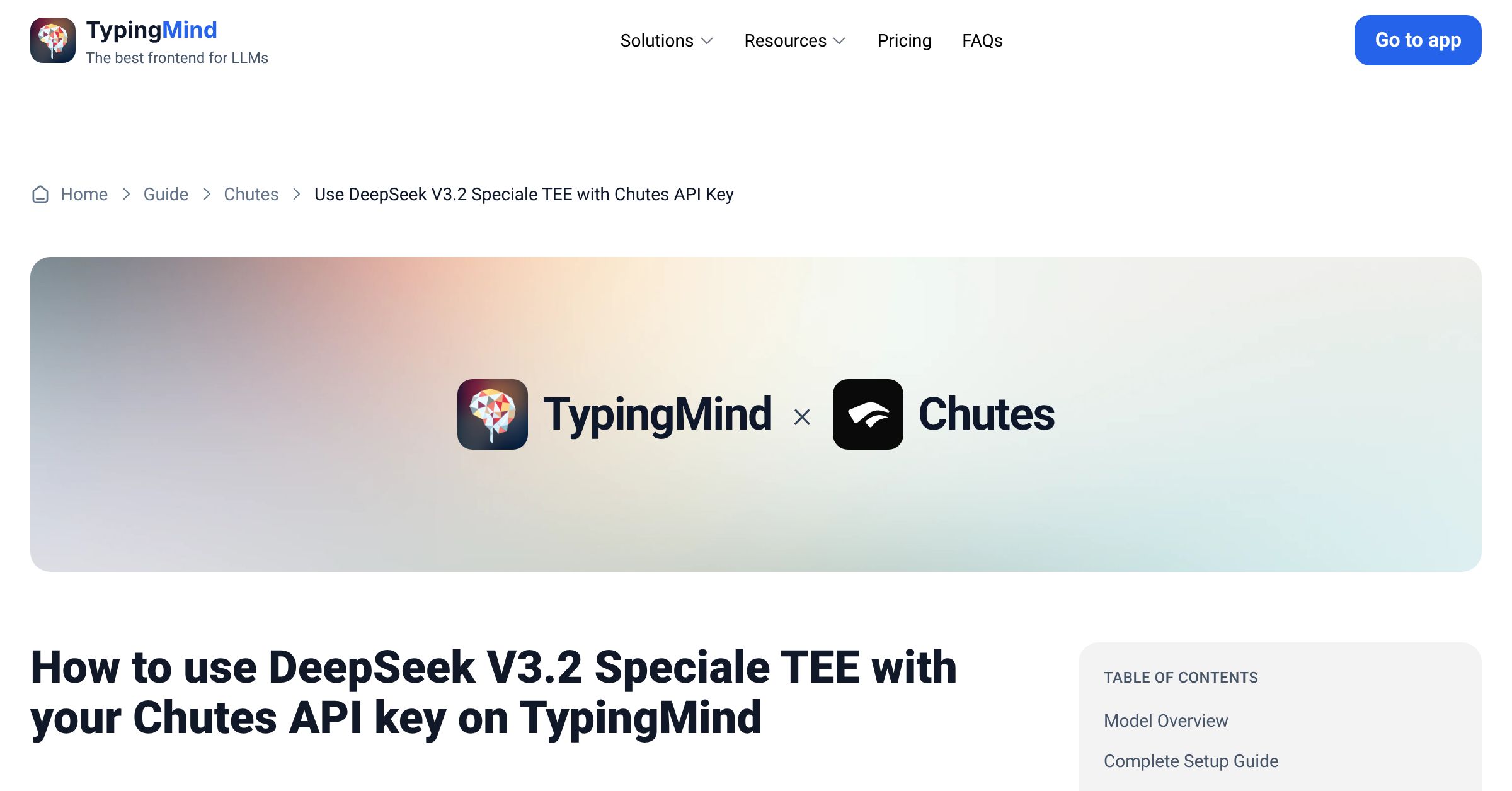 Connect and use DeepSeek V3.2 Speciale TEE from Chutes with API Key ...