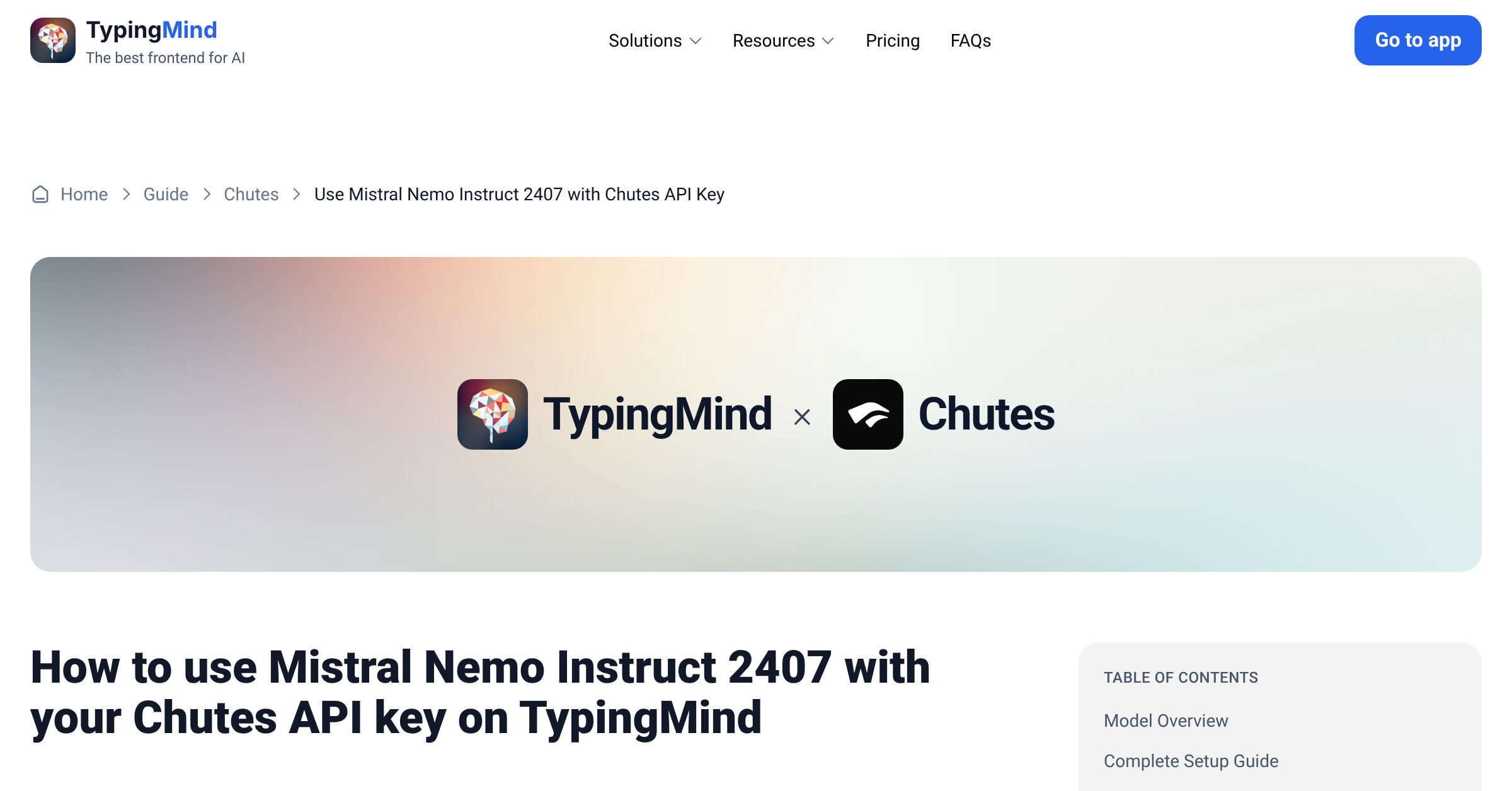 Use Mistral Nemo Instruct 2407 with Chutes API Key | TypingMind