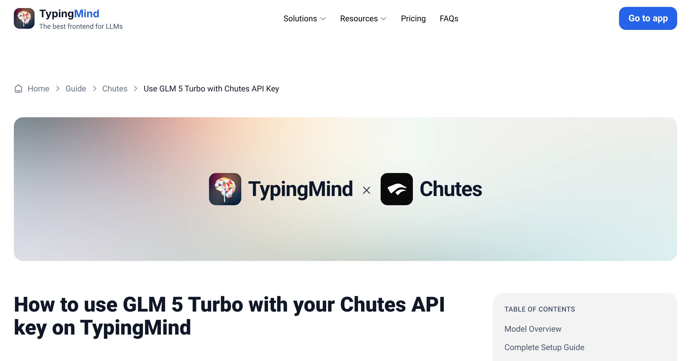 Connect and use GLM 5 Turbo from Chutes with API Key | TypingMind