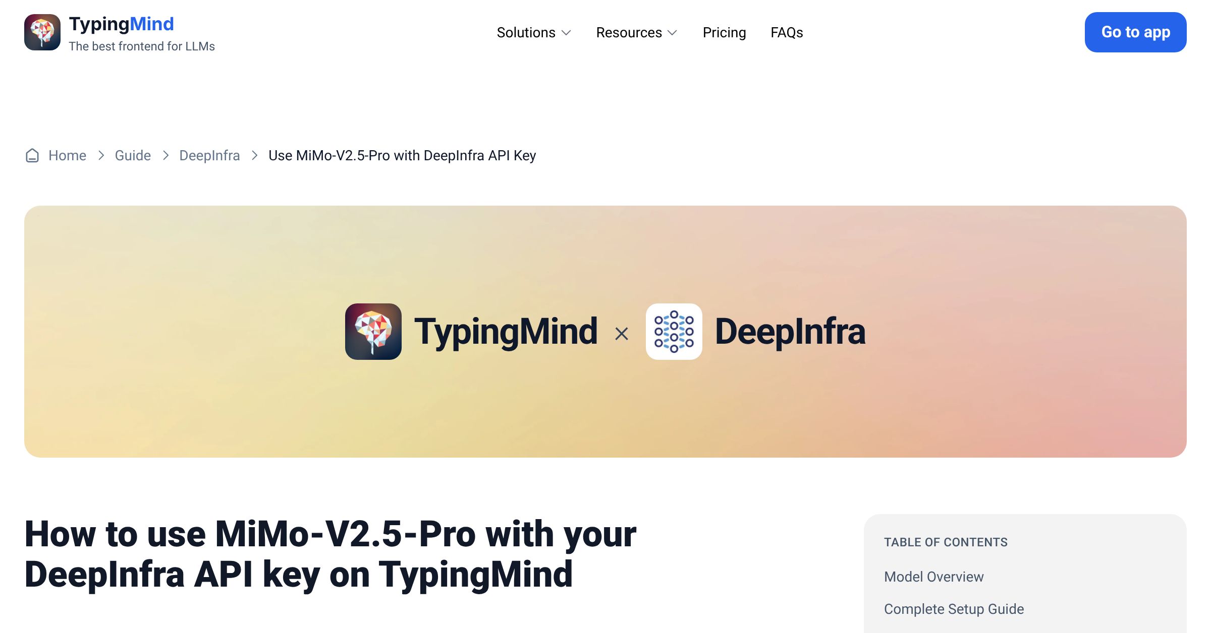 Connect and use MiMo-V2.5-Pro from DeepInfra with API Key | TypingMind