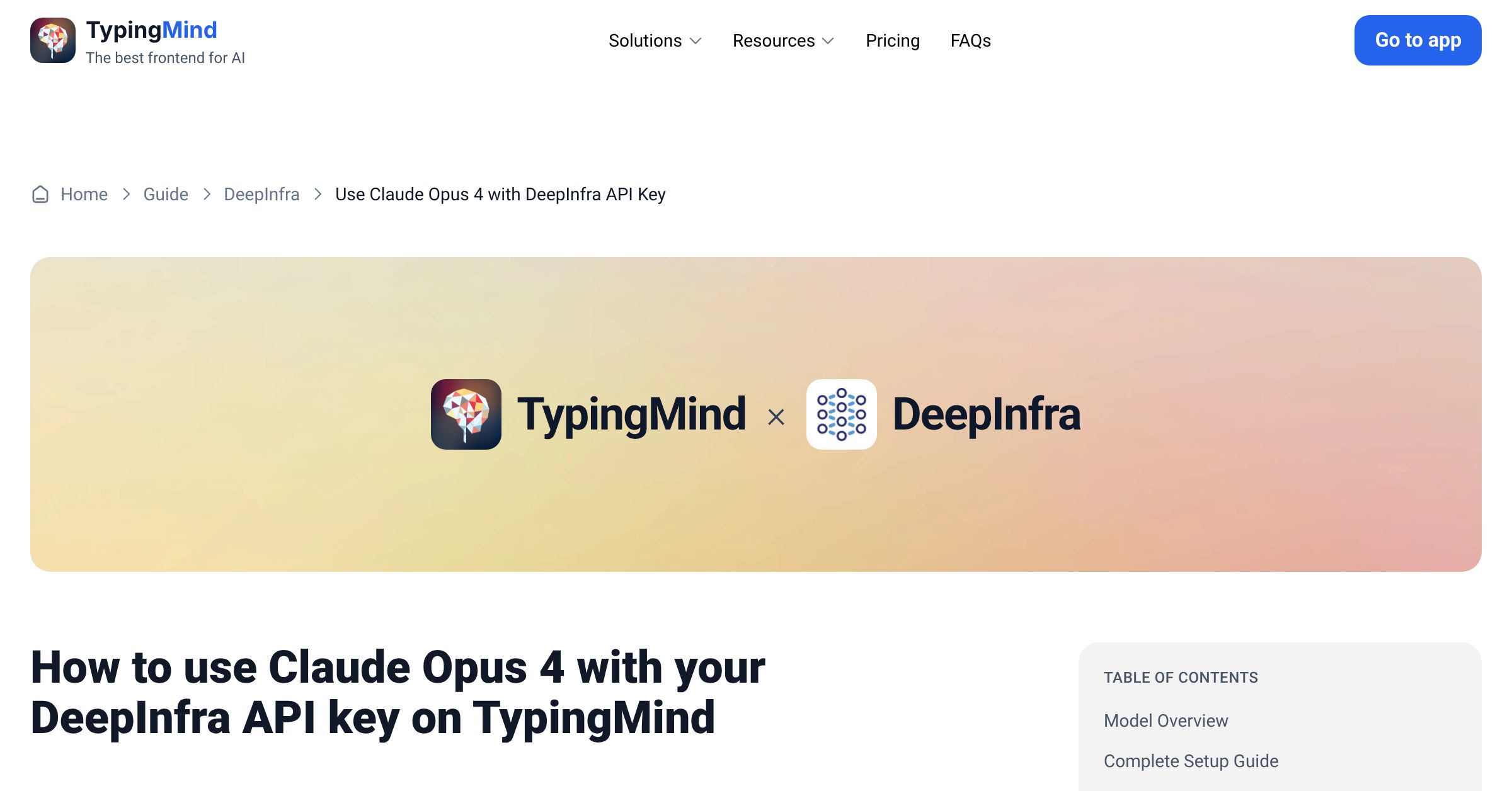 Connect and use Claude Opus 4 from DeepInfra with API Key | TypingMind