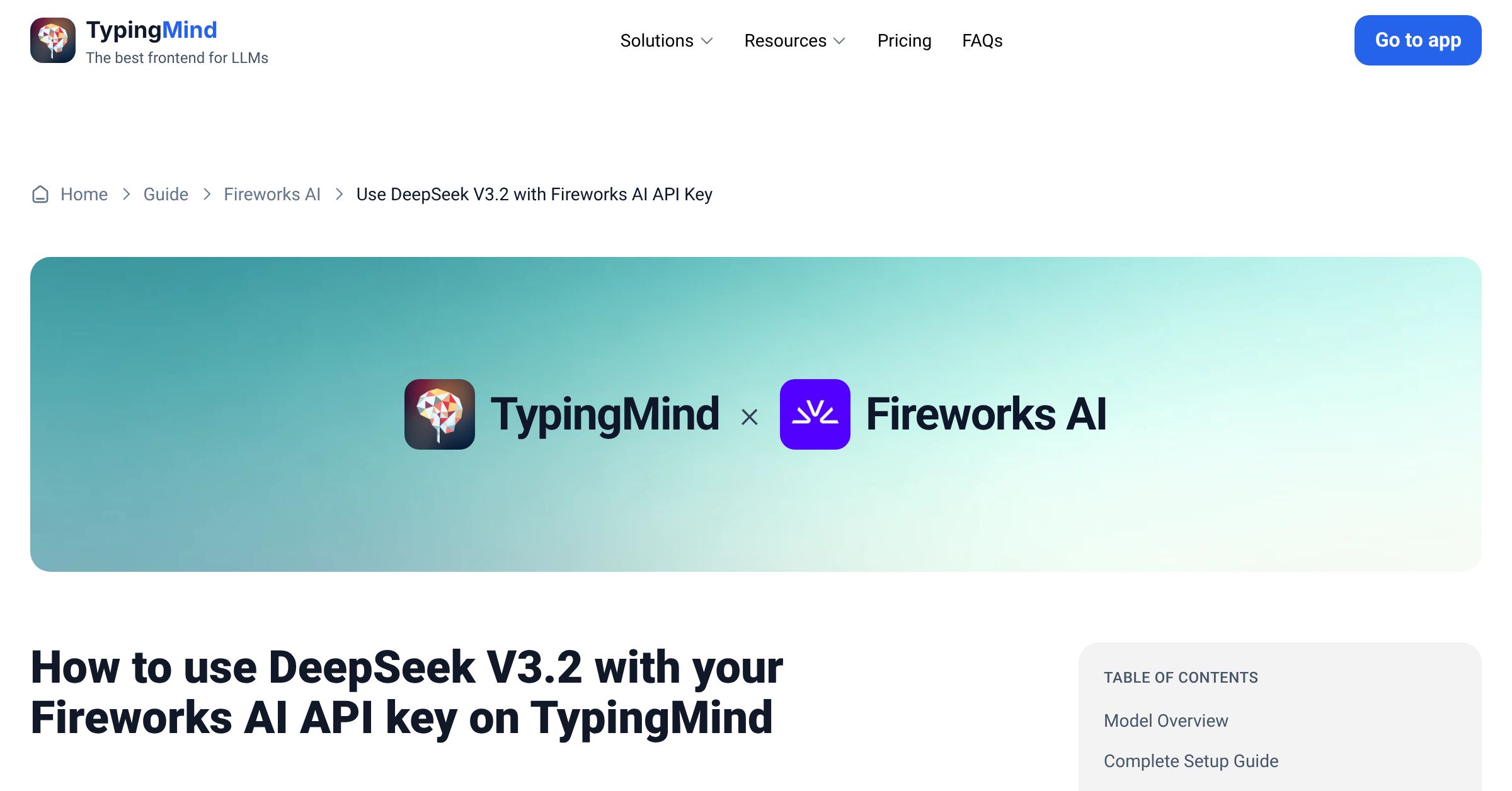 Connect and use DeepSeek V3.2 from Fireworks AI with API Key | TypingMind