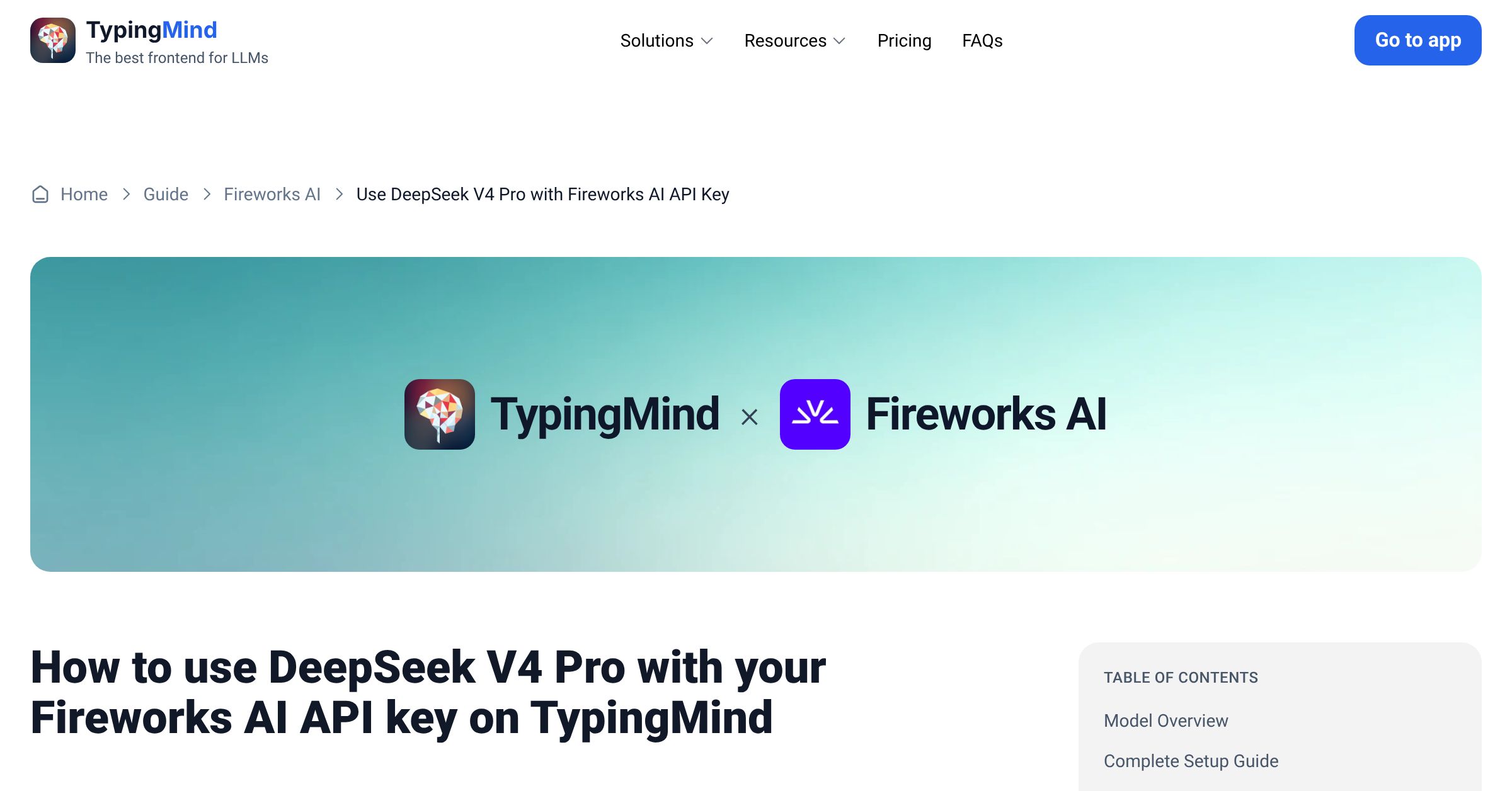Connect and use DeepSeek V4 Pro from Fireworks AI with API Key | TypingMind