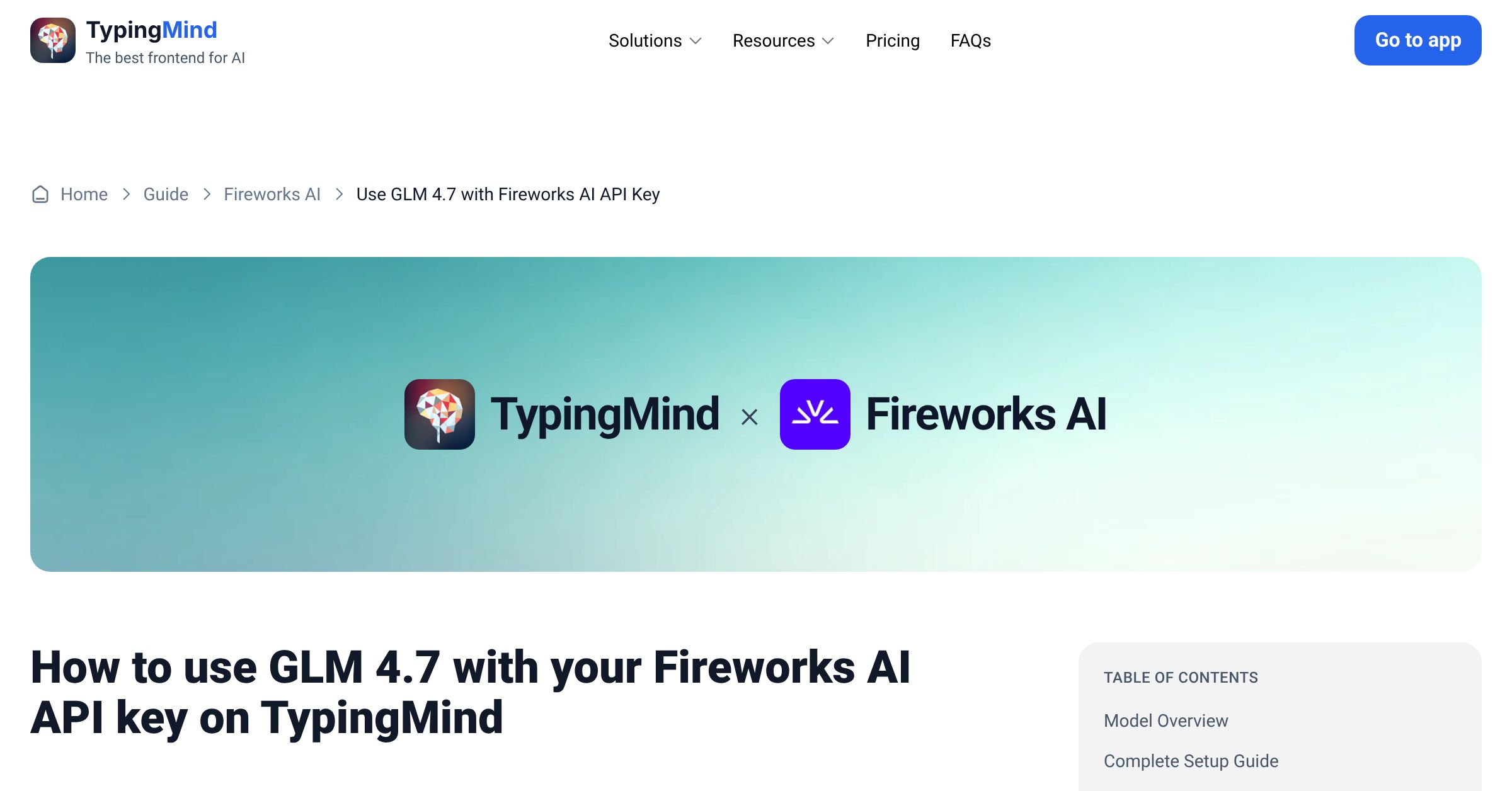 Connect and use GLM 4.7 from Fireworks AI with API Key | TypingMind