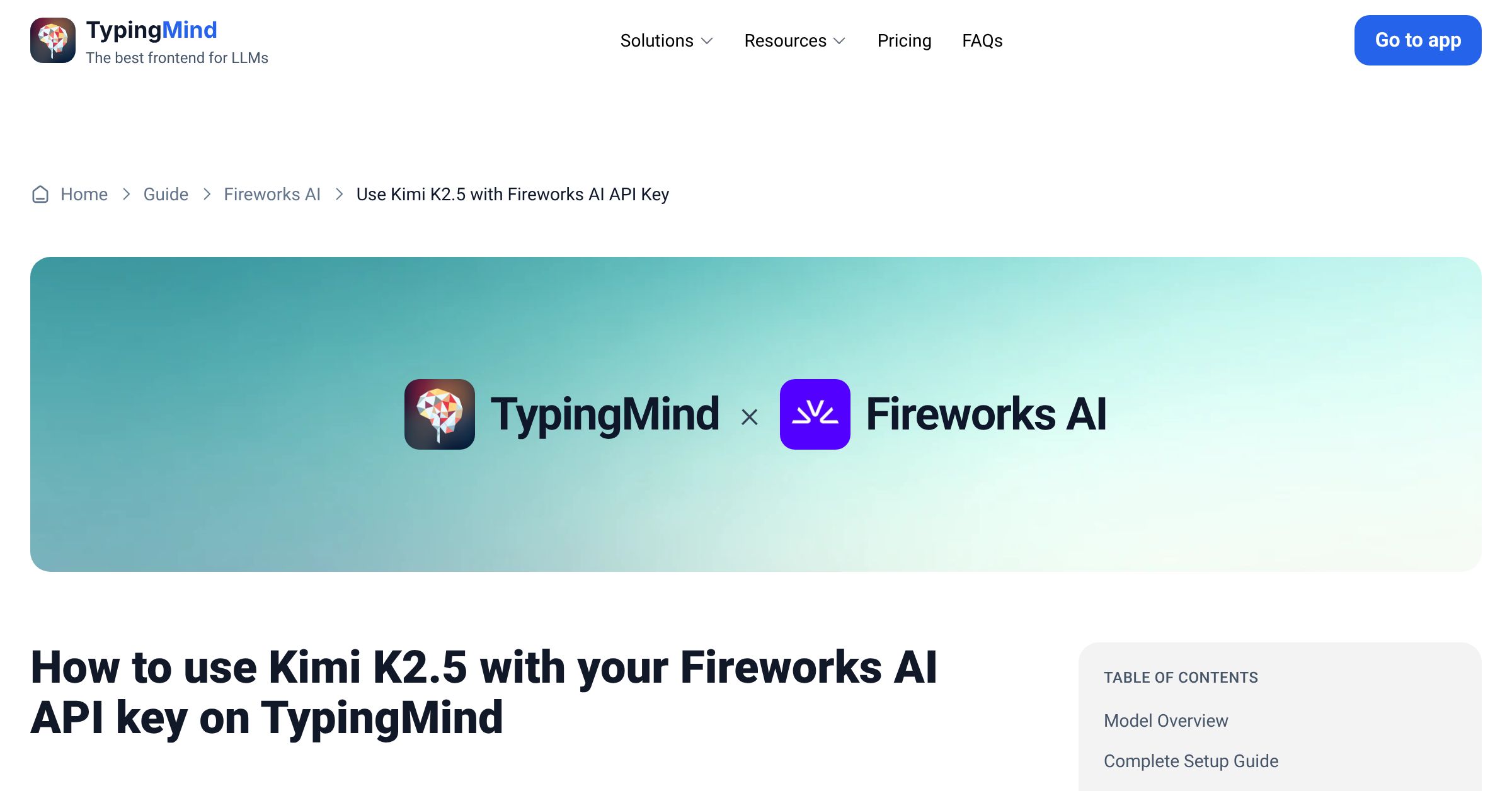 Connect and use Kimi K2.5 from Fireworks AI with API Key | TypingMind