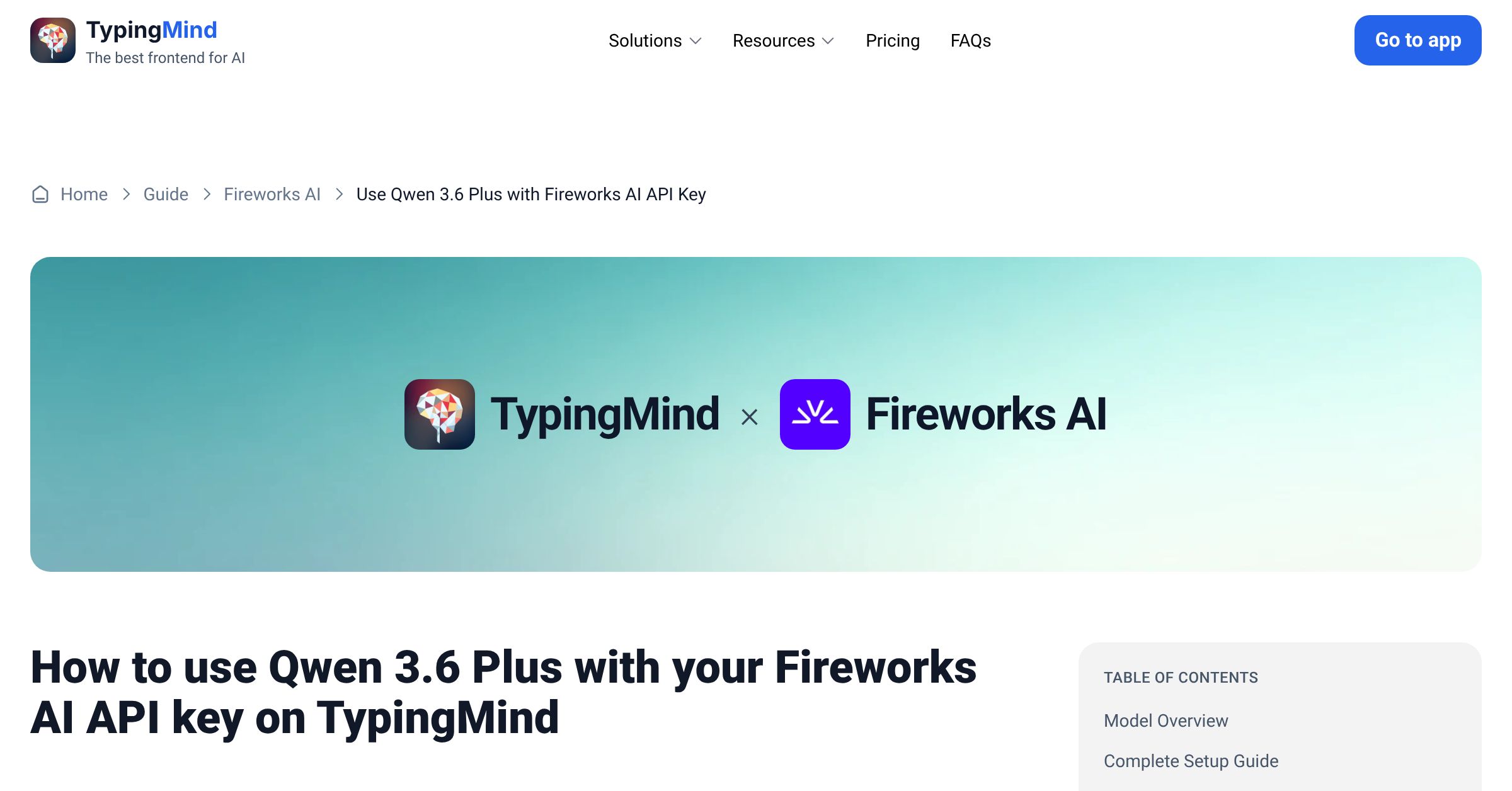 Connect and use Qwen 3.6 Plus from Fireworks AI with API Key | TypingMind