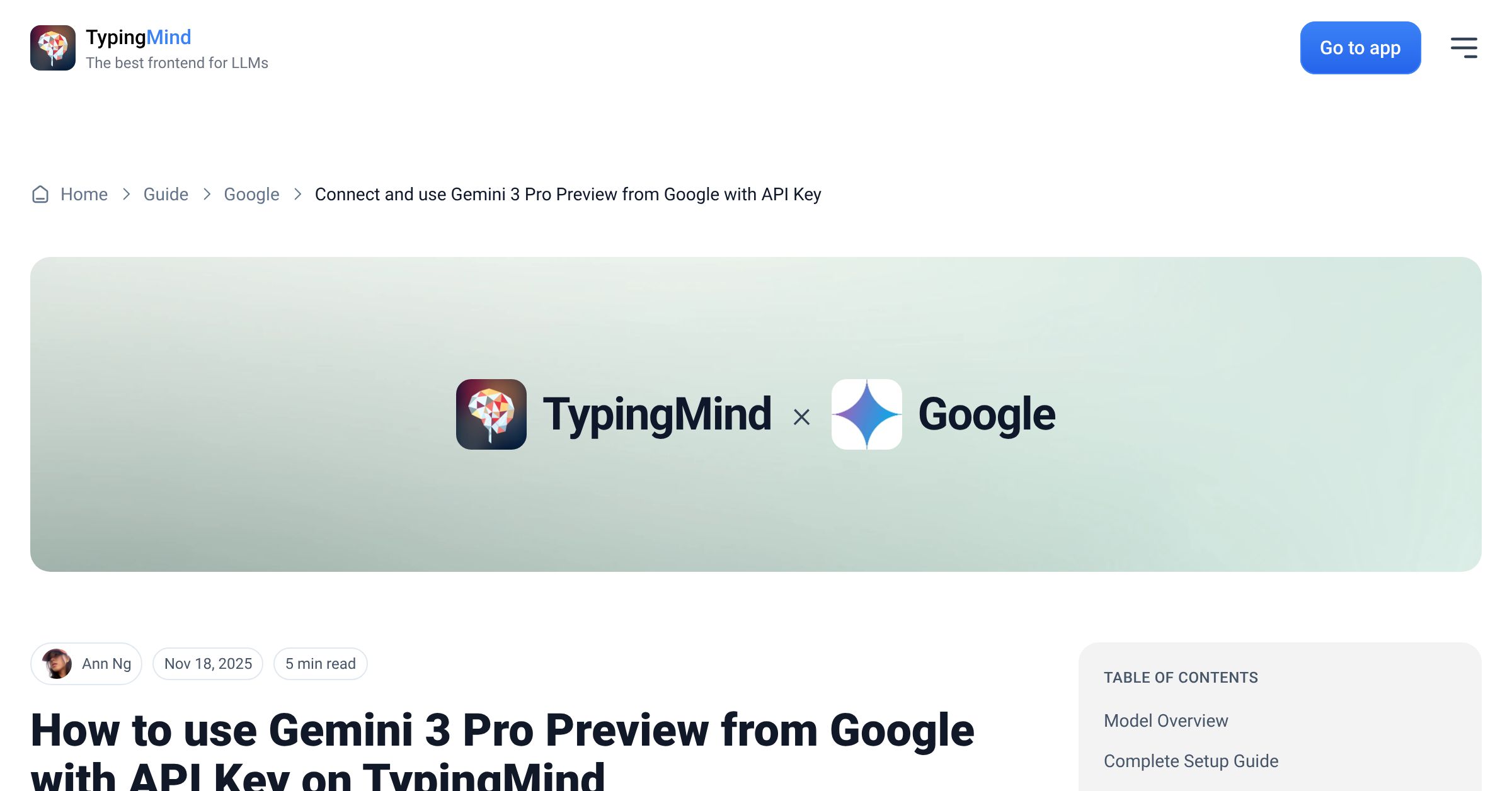Connect and use Gemini 3 Pro Preview from Google with API Key | TypingMind
