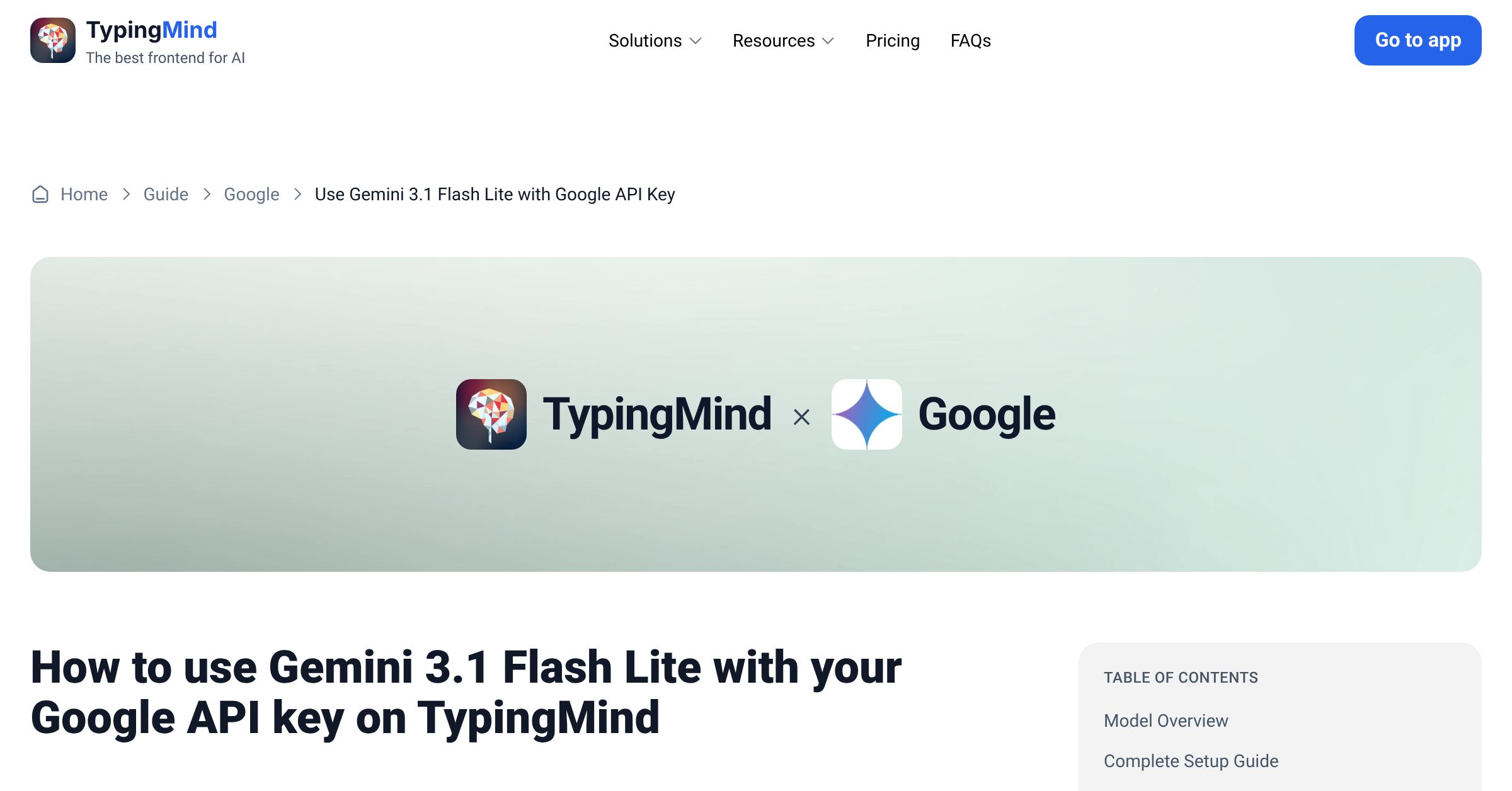 Connect and use Gemini 3.1 Flash Lite from Google with API Key | TypingMind