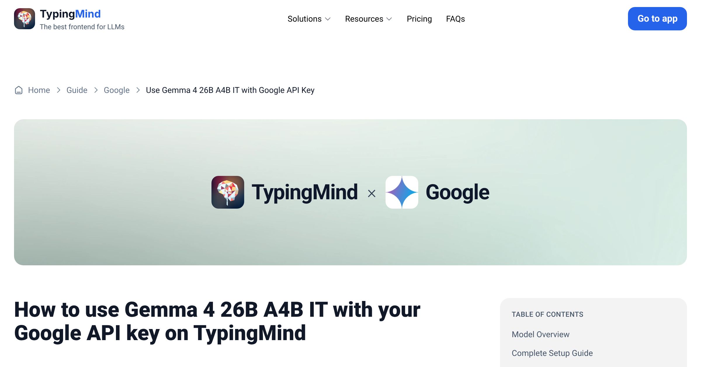 Connect and use Gemma 4 26B A4B IT from Google with API Key | TypingMind