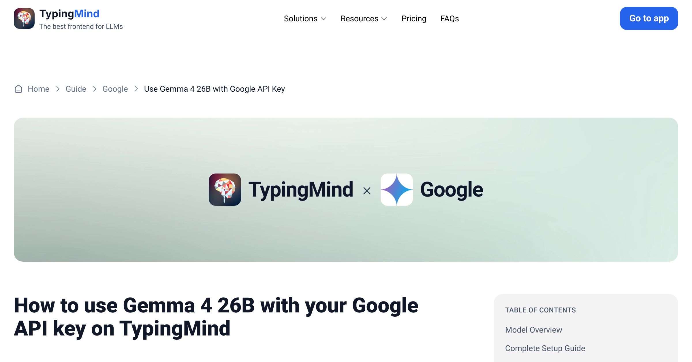 Connect and use Gemma 4 26B from Google with API Key | TypingMind