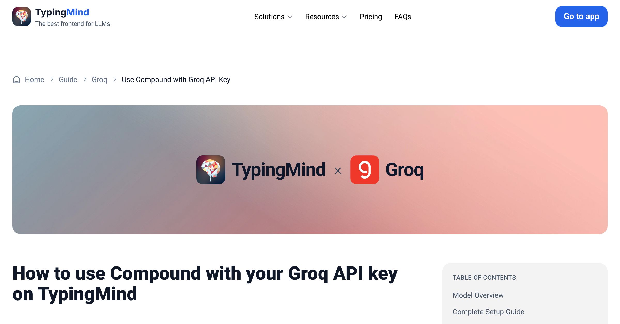 Connect and use Compound from Groq with API Key | TypingMind