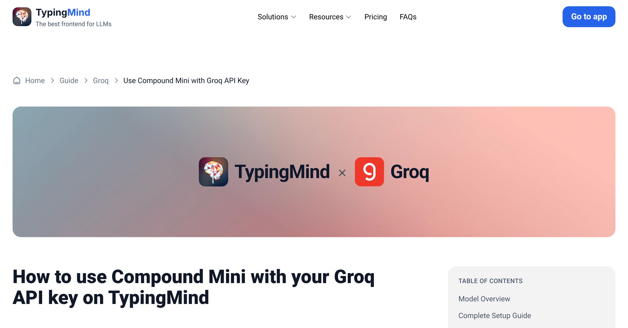 Connect and use Compound Mini from Groq with API Key | TypingMind