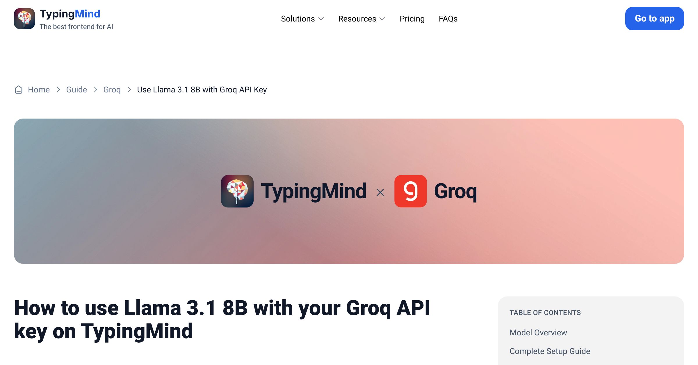 Connect and use Llama 3.1 8B from Groq with API Key | TypingMind